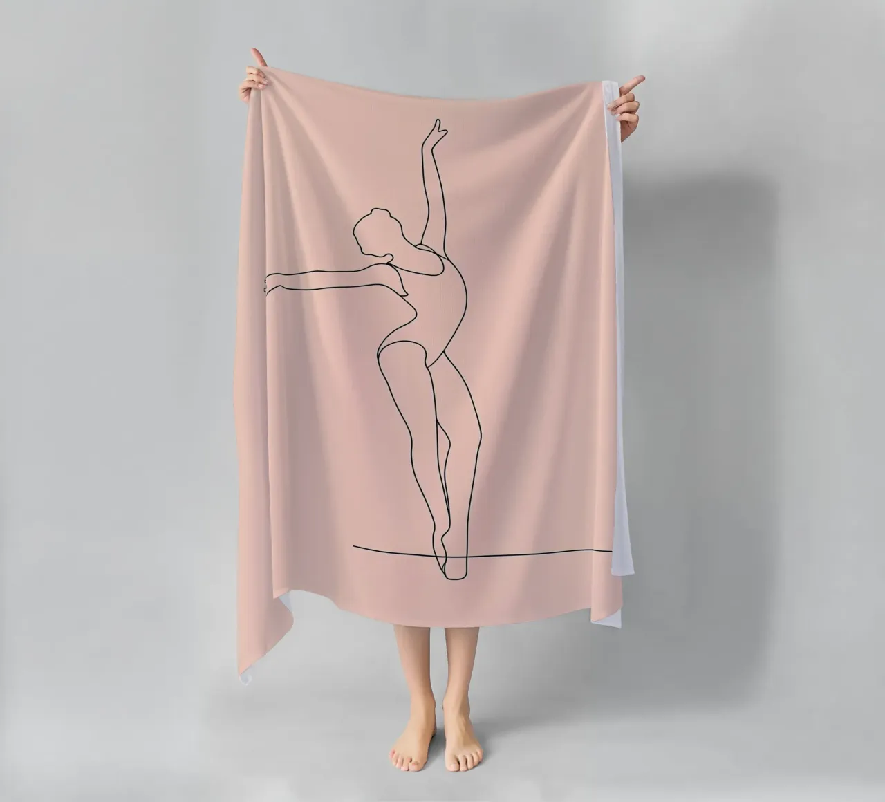 Ballerina Minimalist Line Art Drawing beach towel by Viv Line Art