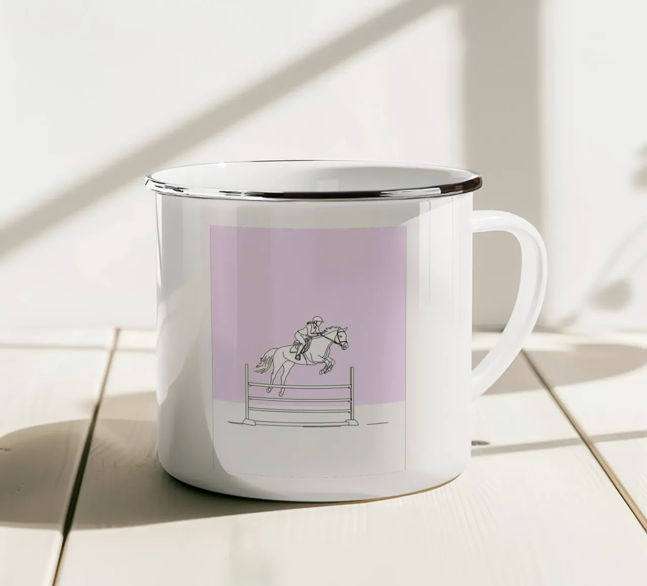 Cavaliere di cavallo Line Art minimalista tazza in smalto da Viv Line Art