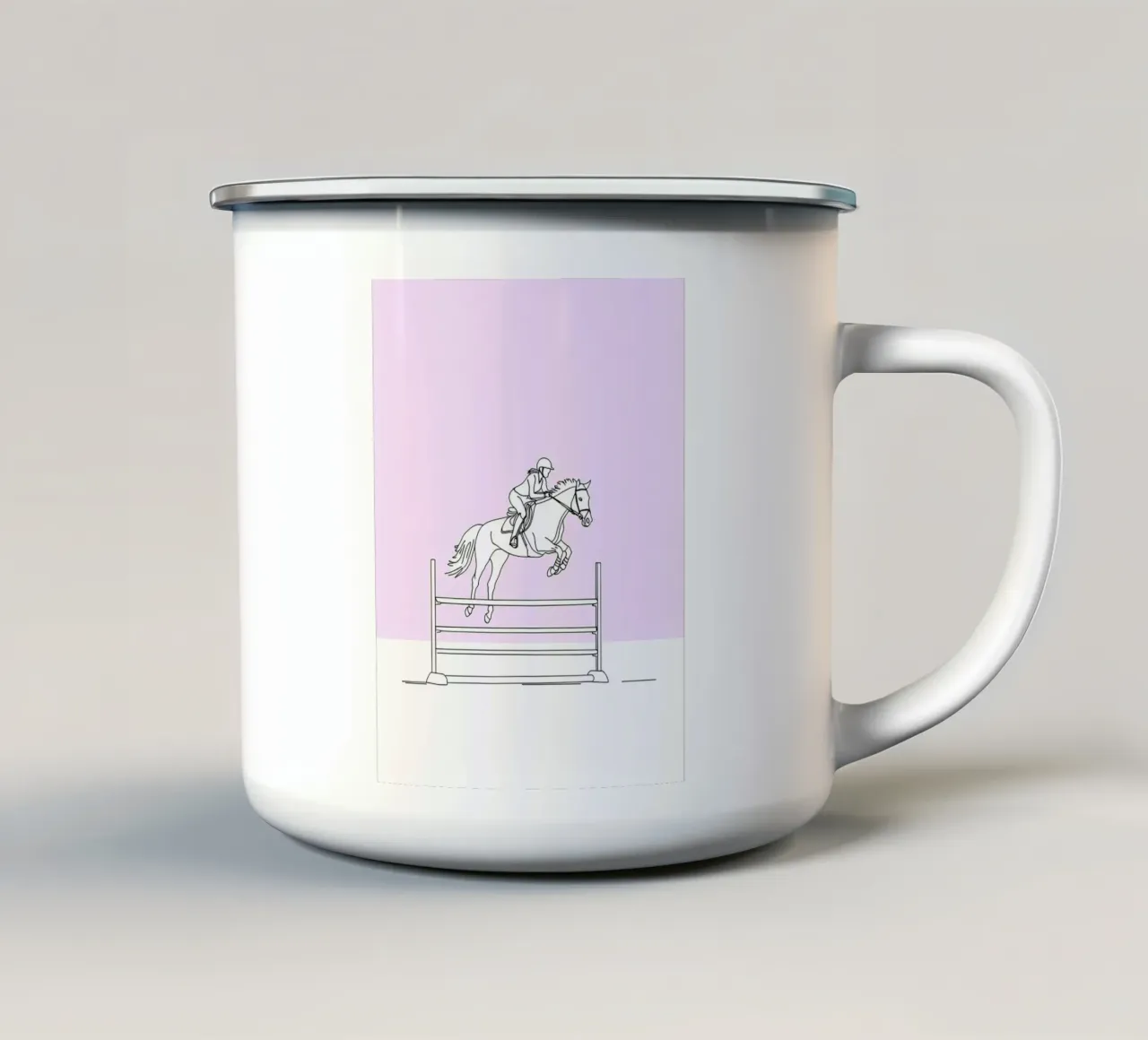 Cavaliere di cavallo Line Art minimalista tazza in smalto da Viv Line Art