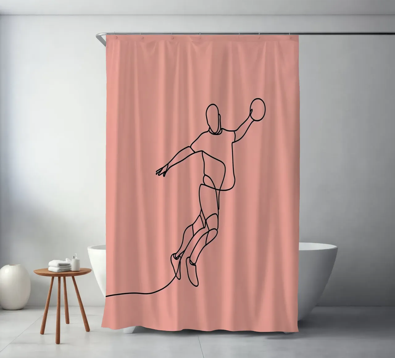 Basketball Player in Motion Minimalist Line Art shower curtain by Viv Line Art
