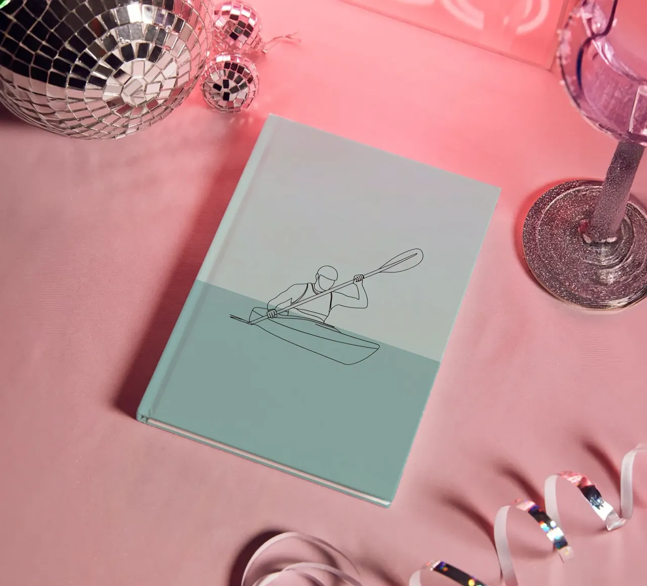Kayaker Minimalist Line Art Drawing notebook by Viv Line Art