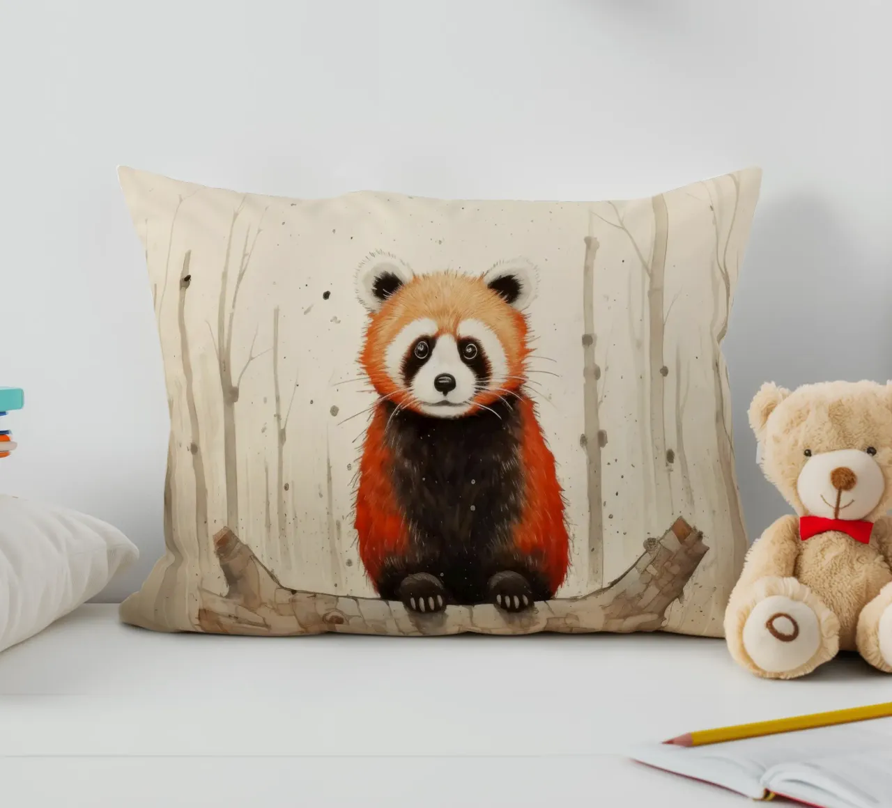 Panda rosso minimale 1 cuscino da Minimal Animal Art