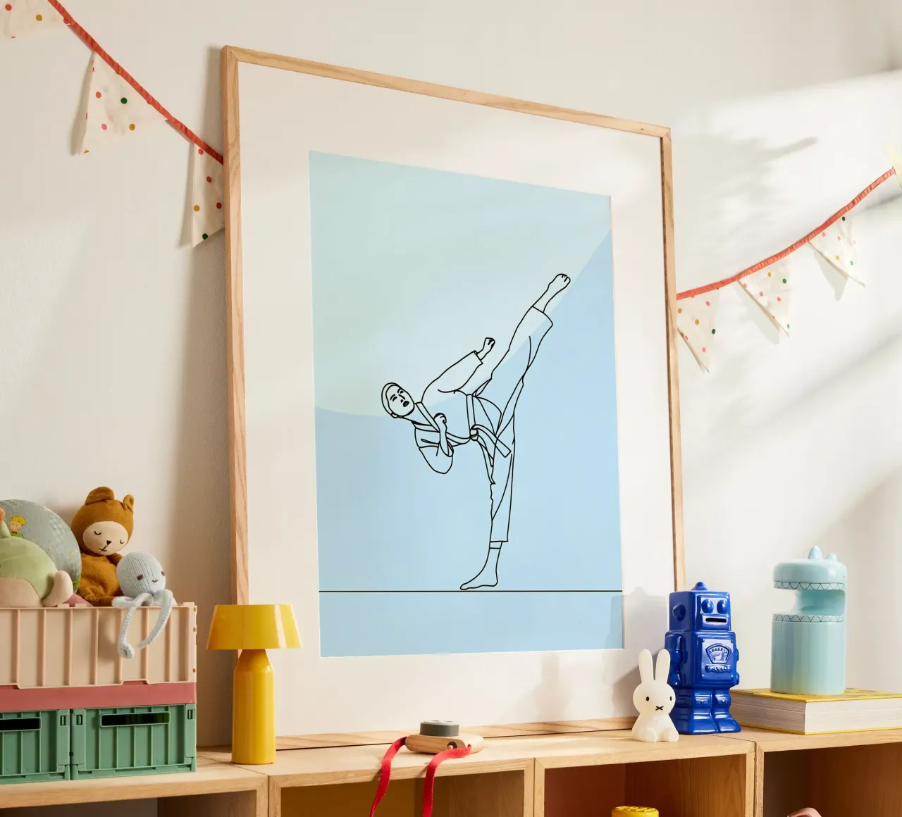 Minimalistische lijnkunst krijgskunstenaar poster met aluminium frame van Viv Line Art