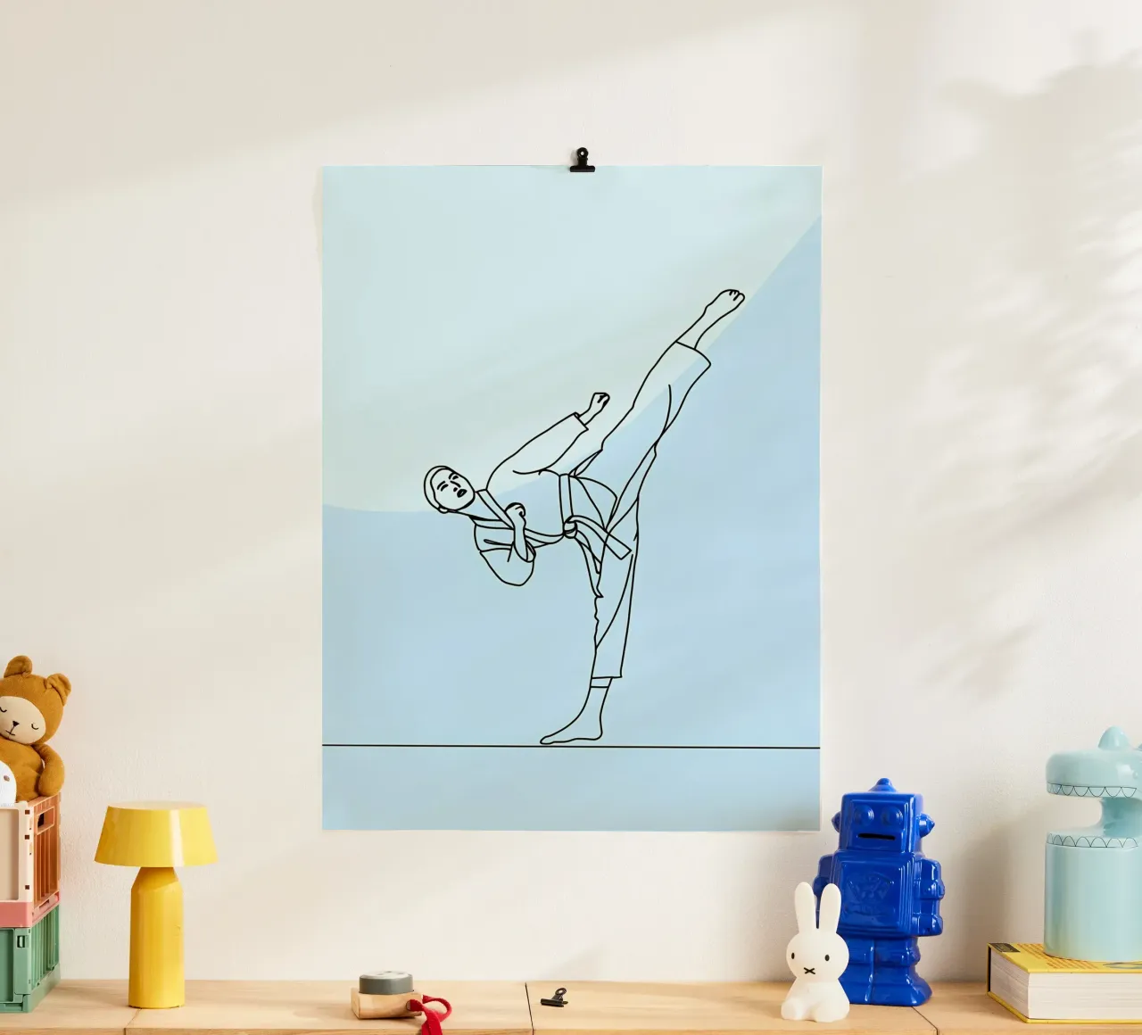 Minimalistische lijnkunst krijgskunstenaar poster met aluminium frame van Viv Line Art