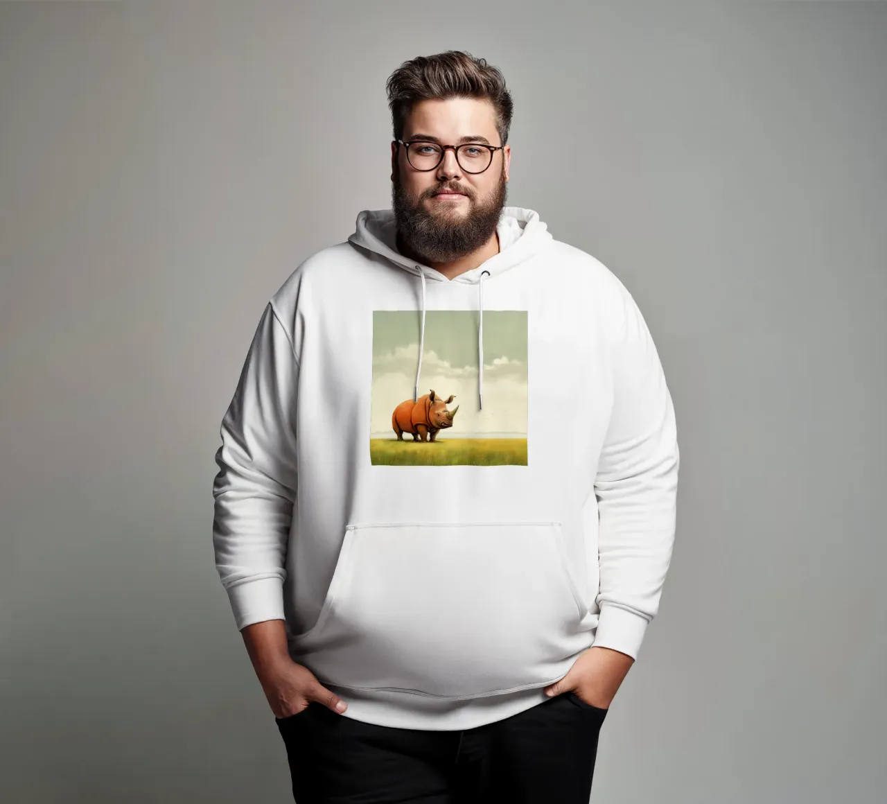 Minimal Rhino 2 felpa con cappuccio da Minimal Animal Art