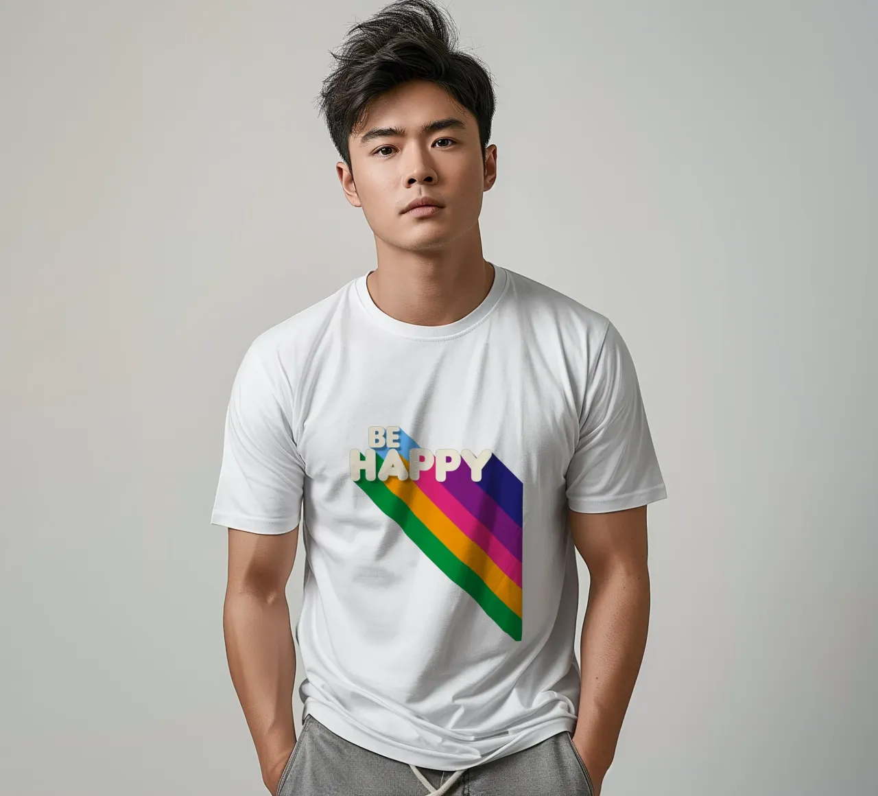 Be Happy Retro Rainbow Typography Art Print t-shirt da showmemars