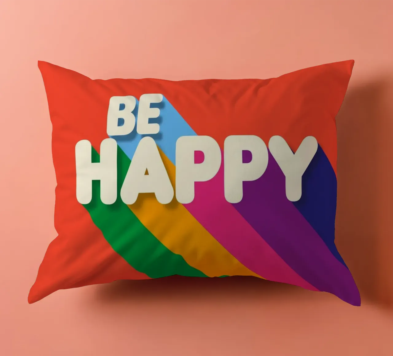 Be Happy Retro Rainbow Typography Art Print cuscino da showmemars
