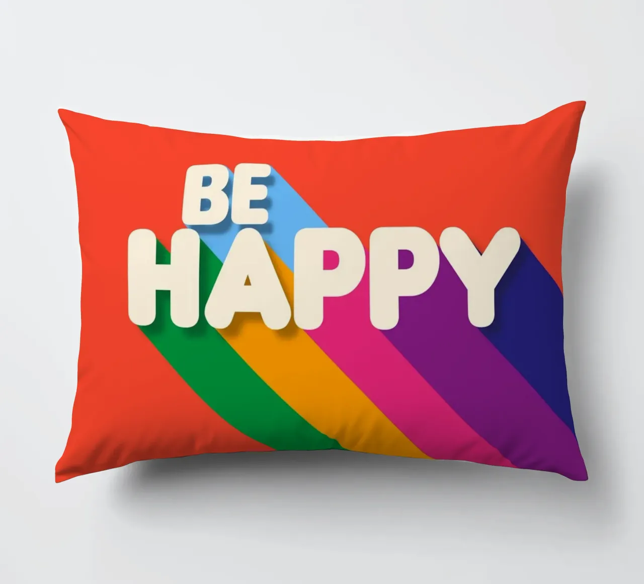 Be Happy Retro Rainbow Typography Art Print cuscino da showmemars