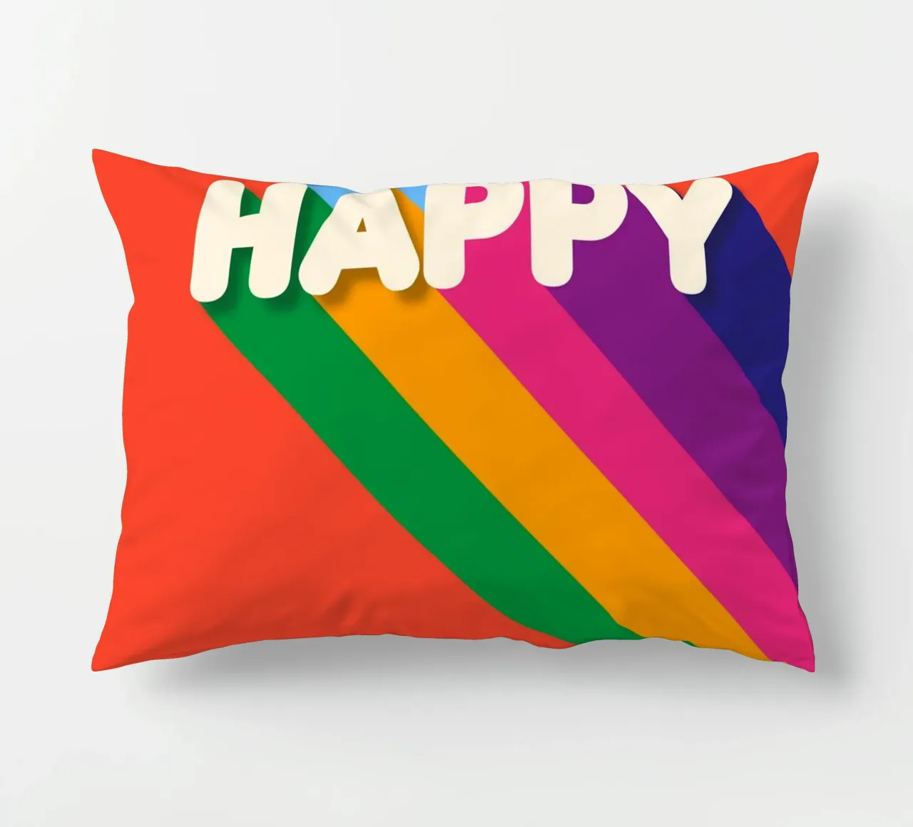 Be Happy Retro Rainbow Typography Art Print cuscino da showmemars