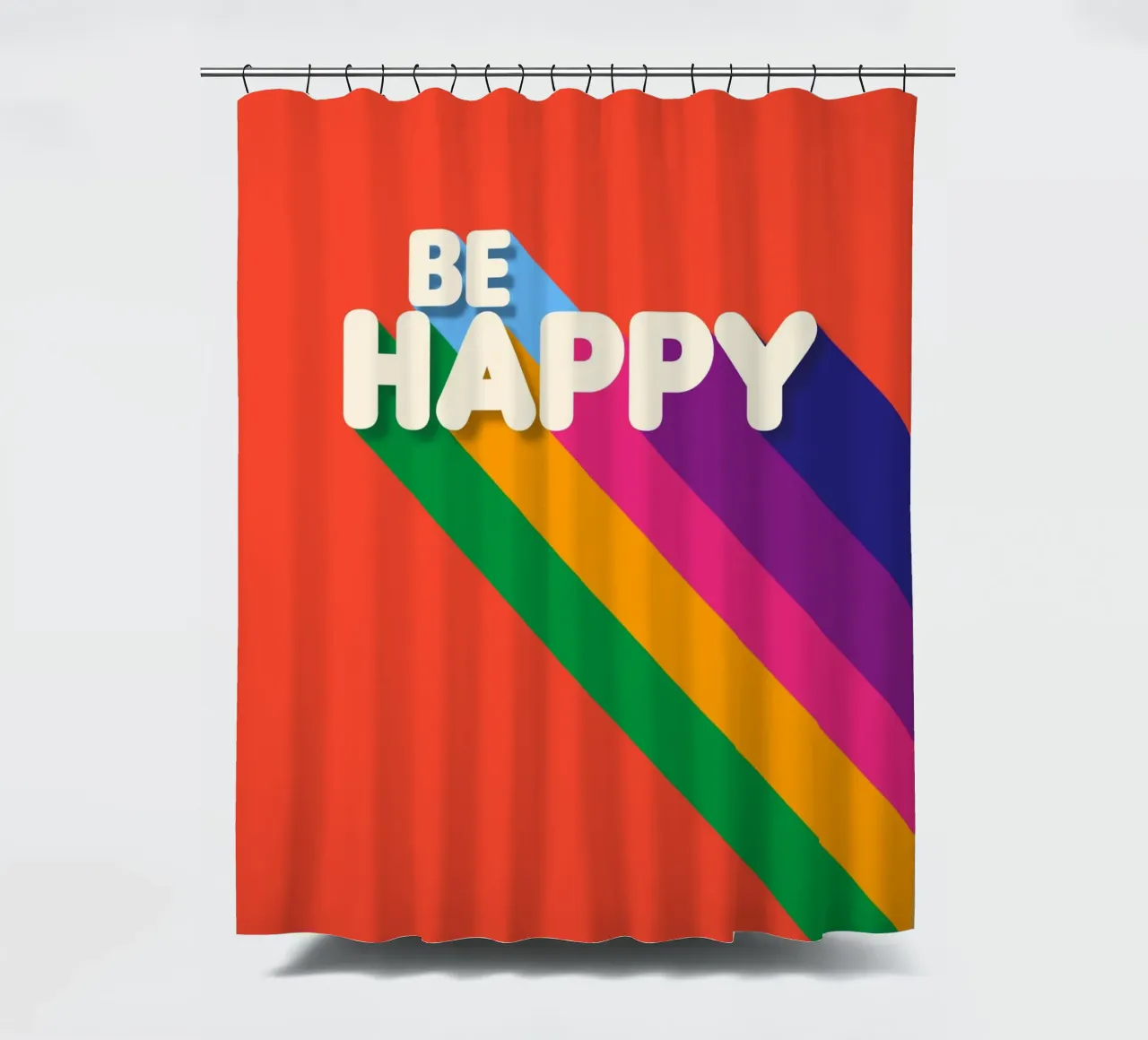 Be Happy Retro Rainbow Typography Art Print rideau de douche de showmemars
