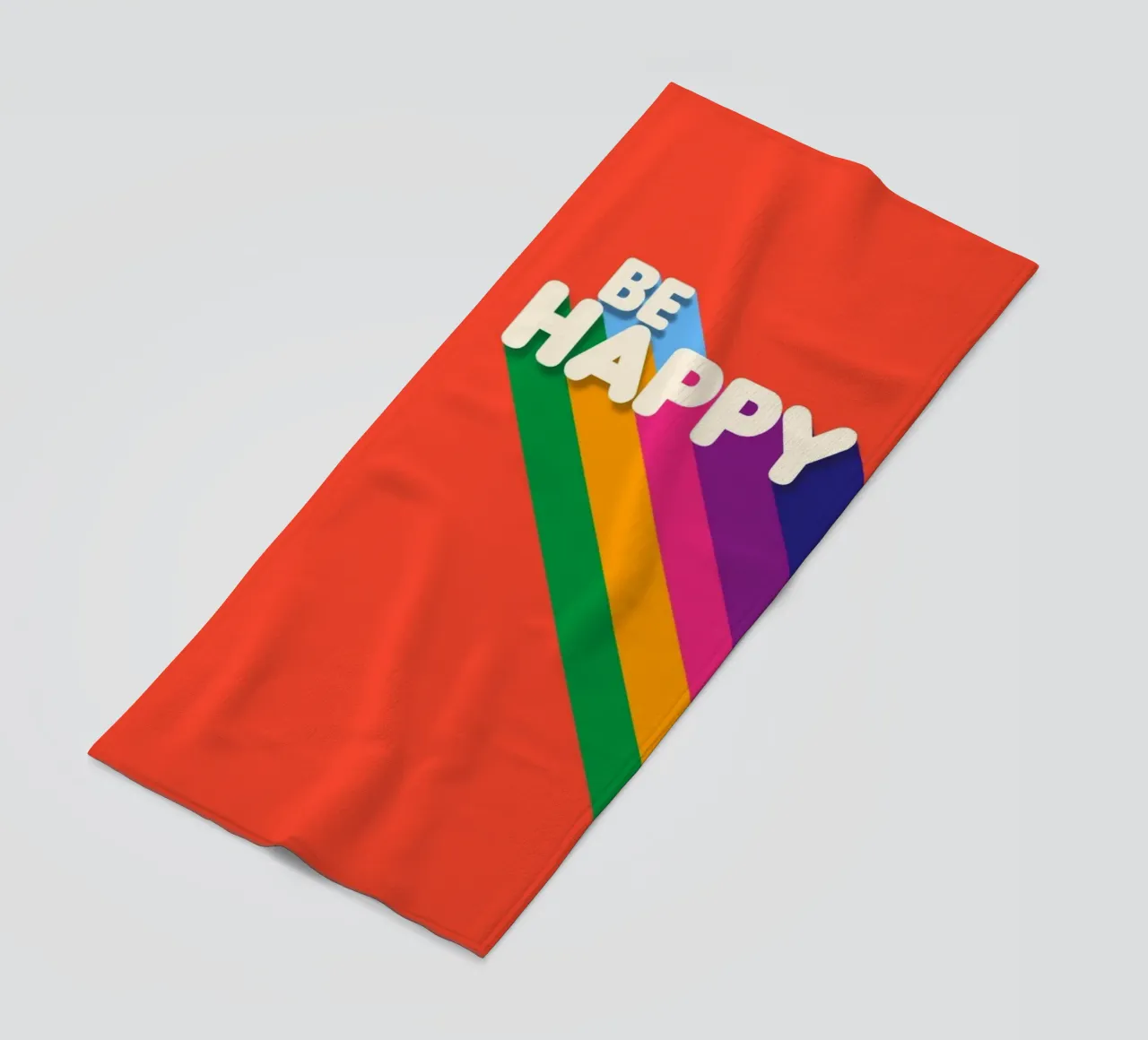 Be Happy Retro Rainbow Typography Art Print telo mare da showmemars