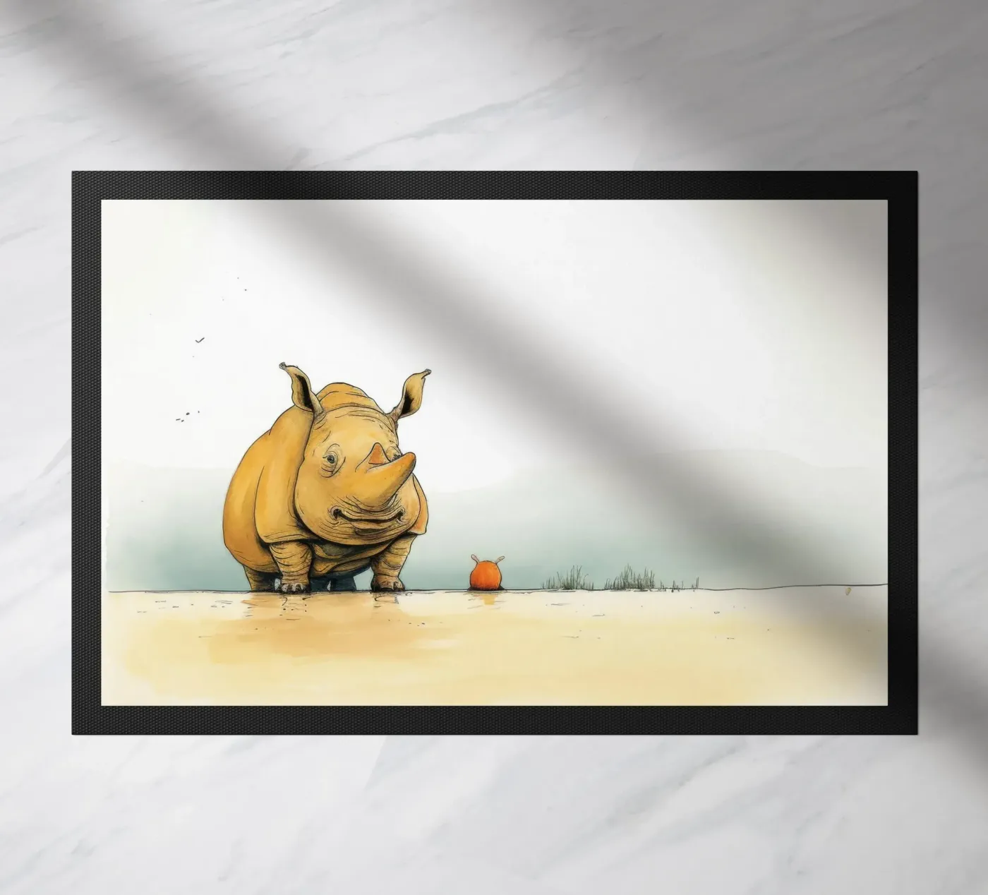 Minimaal Rhino deurmat van Minimal Animal Art