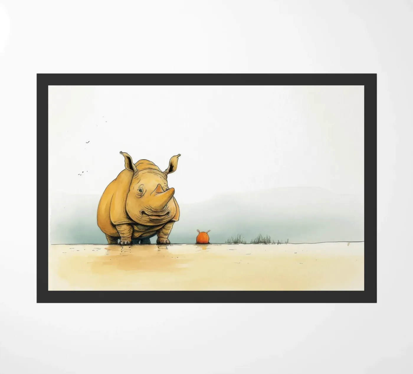 Minimaal Rhino deurmat van Minimal Animal Art