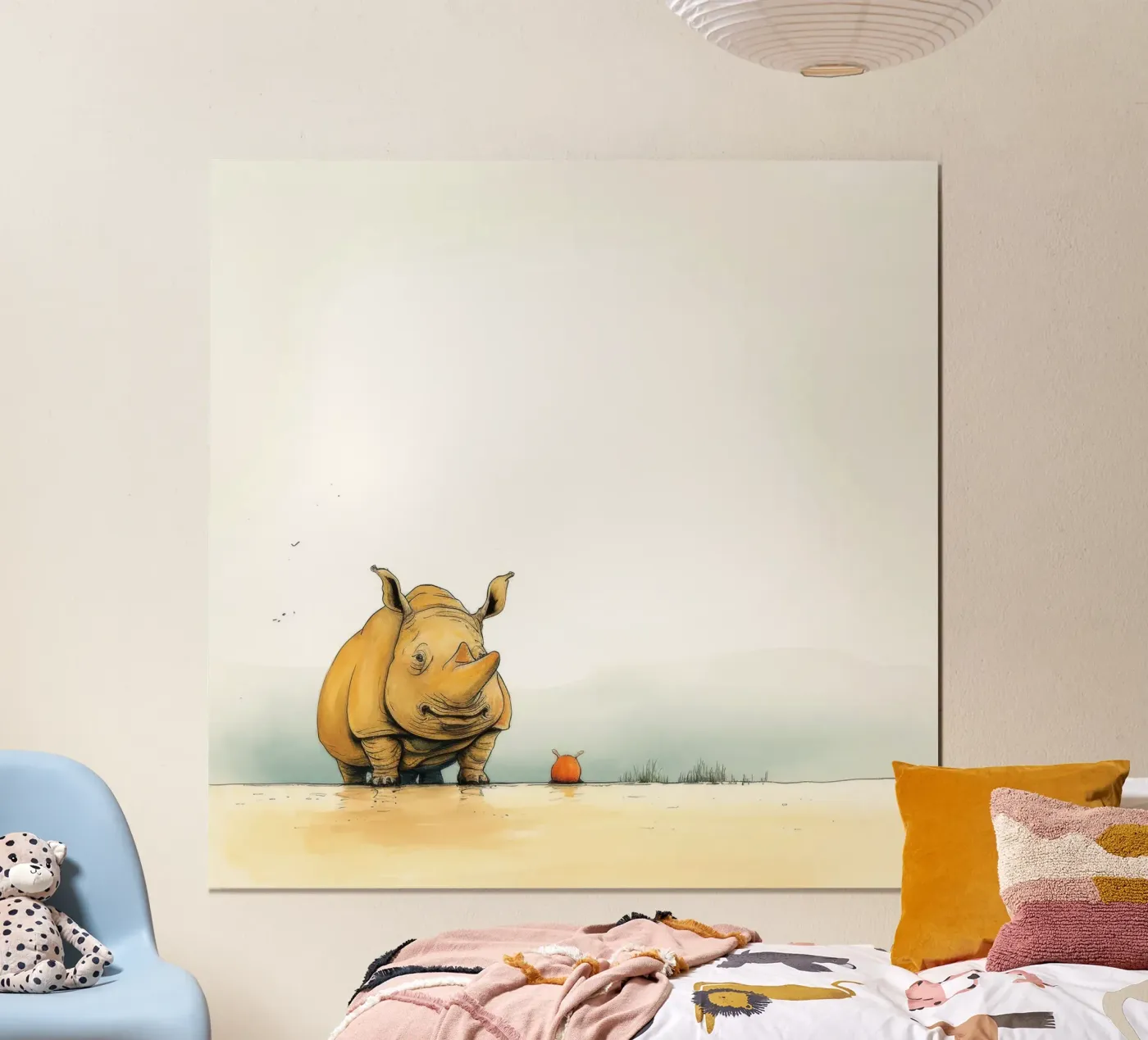 Minimaal Rhino poster van Minimal Animal Art