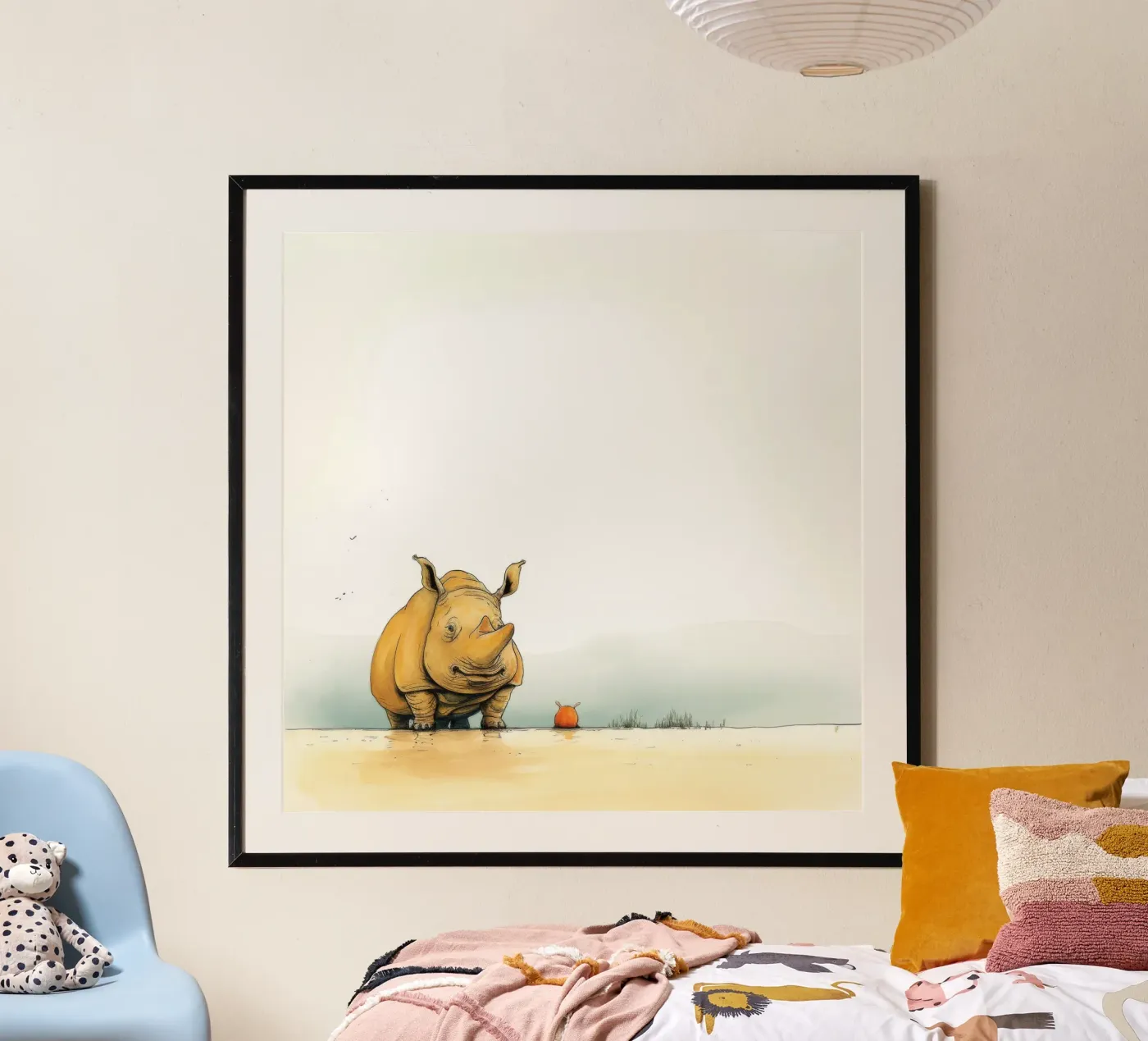 Minimaal Rhino poster van Minimal Animal Art