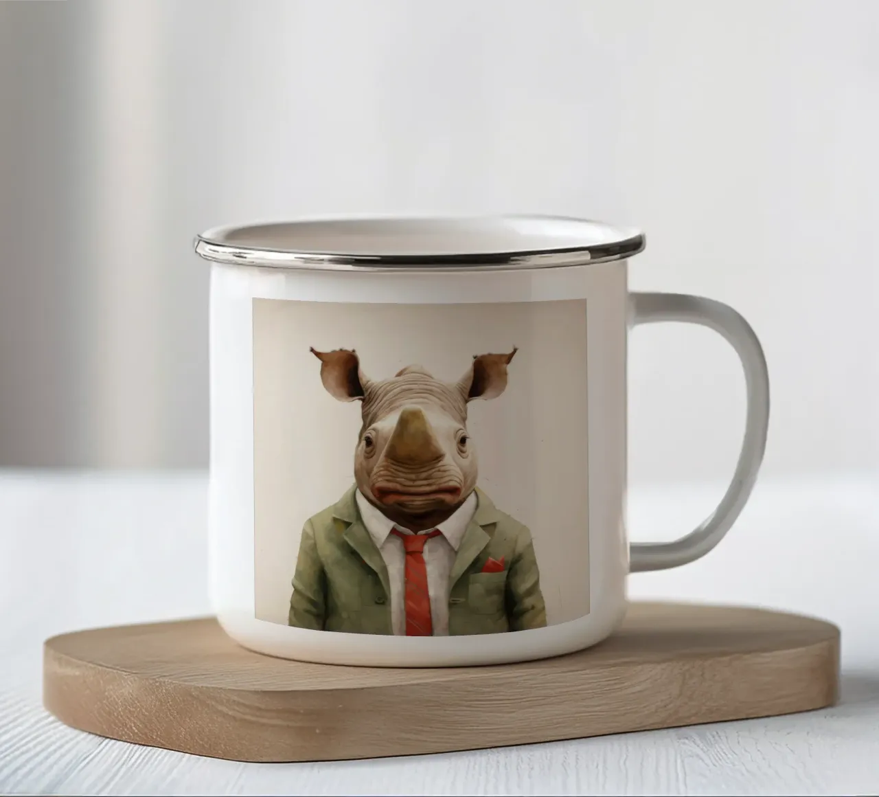 Minimal Nashorn 1 Emaille Tasse von Minimal Animal Art