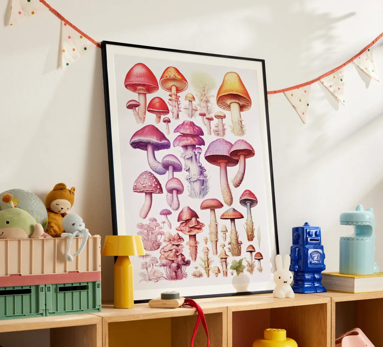 Rainbow Mushroom Collection - Vintage poster by Peaches Art Prints
