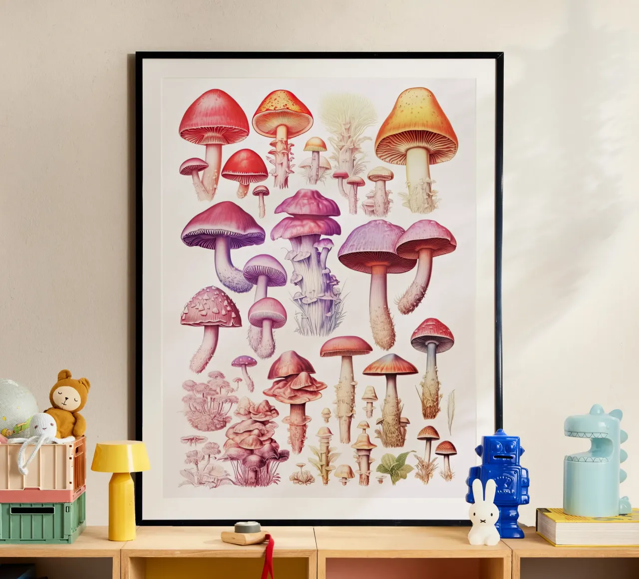 Rainbow Mushroom Collection - Vintage poster by Peaches Art Prints