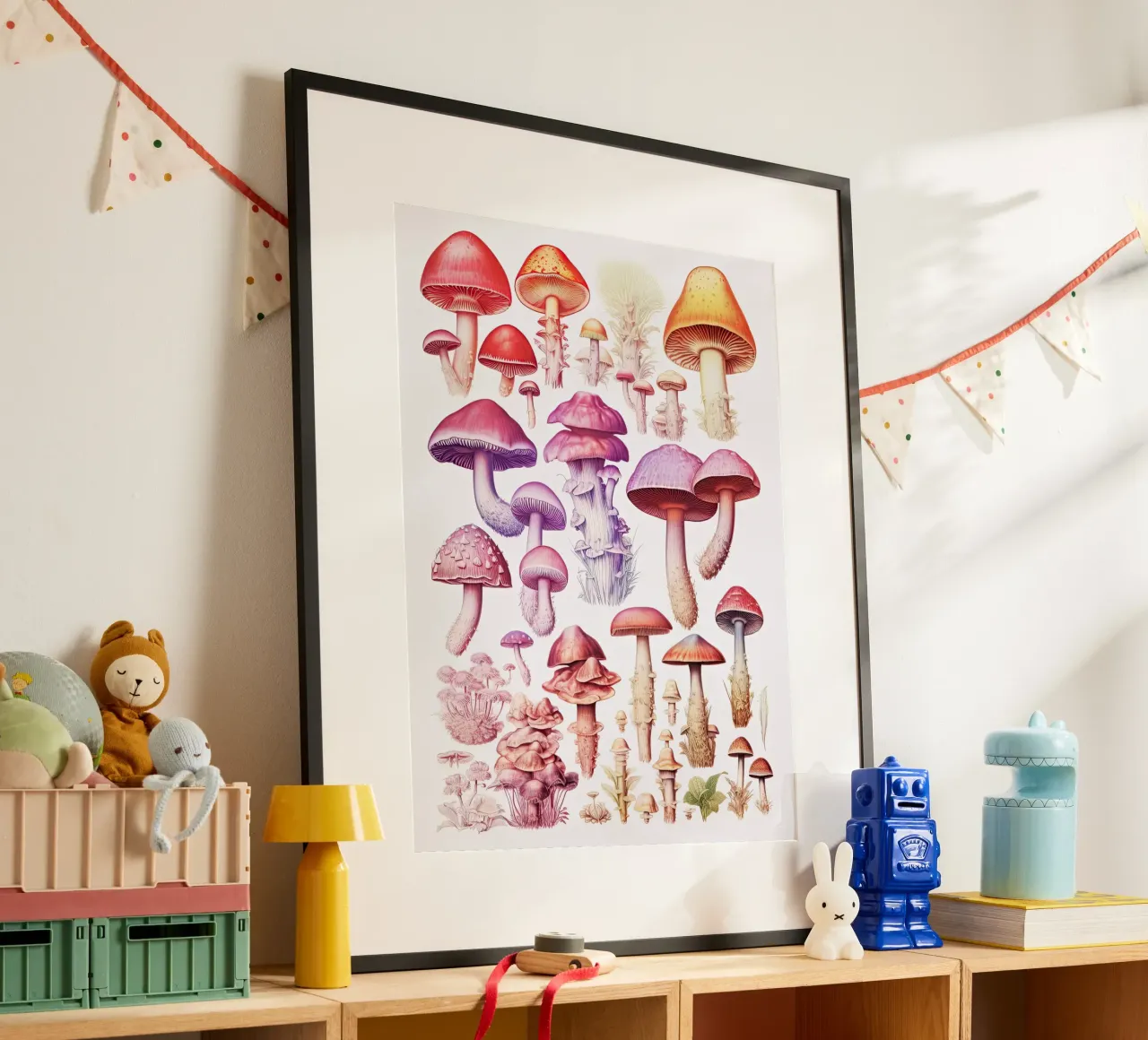 Rainbow Mushroom Collection - Vintage poster by Peaches Art Prints