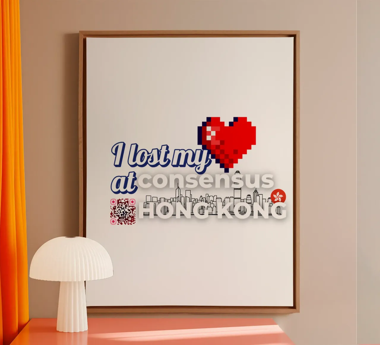 I lost my Heart at Consensus HK lienzo con Marco flotante de Crypto_Jungle