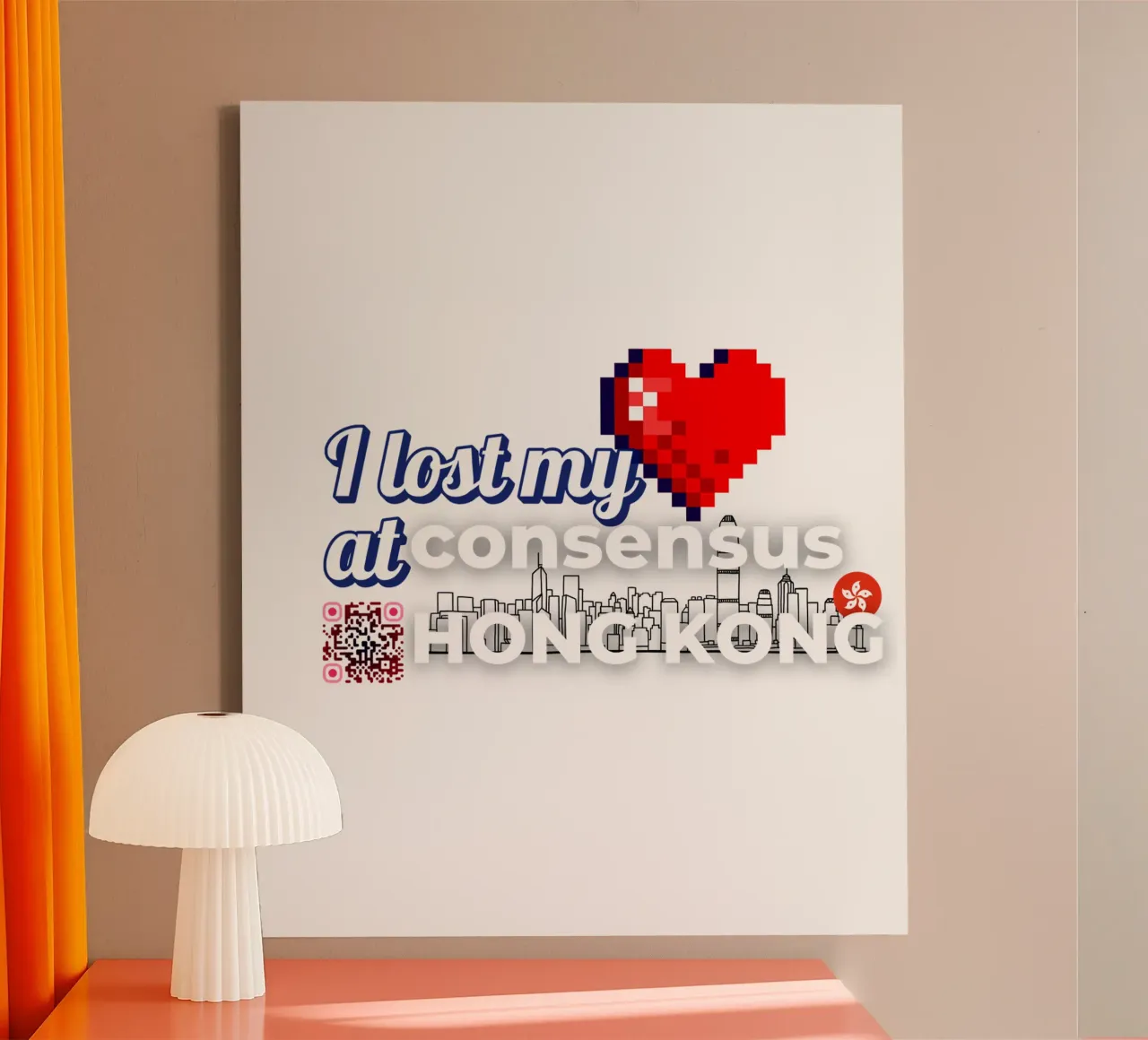 I lost my Heart at Consensus HK lienzo con Marco flotante de Crypto_Jungle