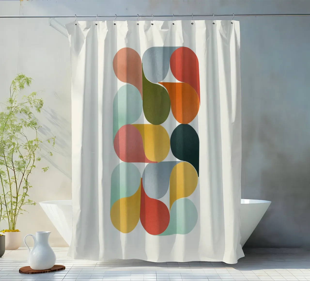 Retro Geometric Abstract Minimalist Art Print tenda da doccia da showmemars