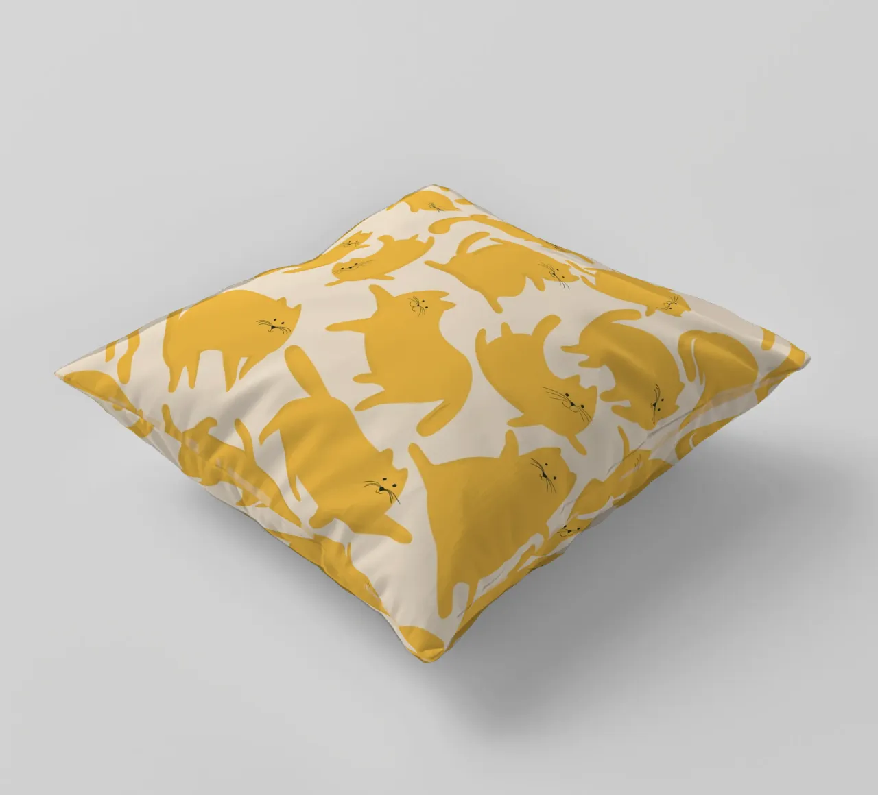 Playful Yellow Cats Cute Pattern decorative cushion by showmemars