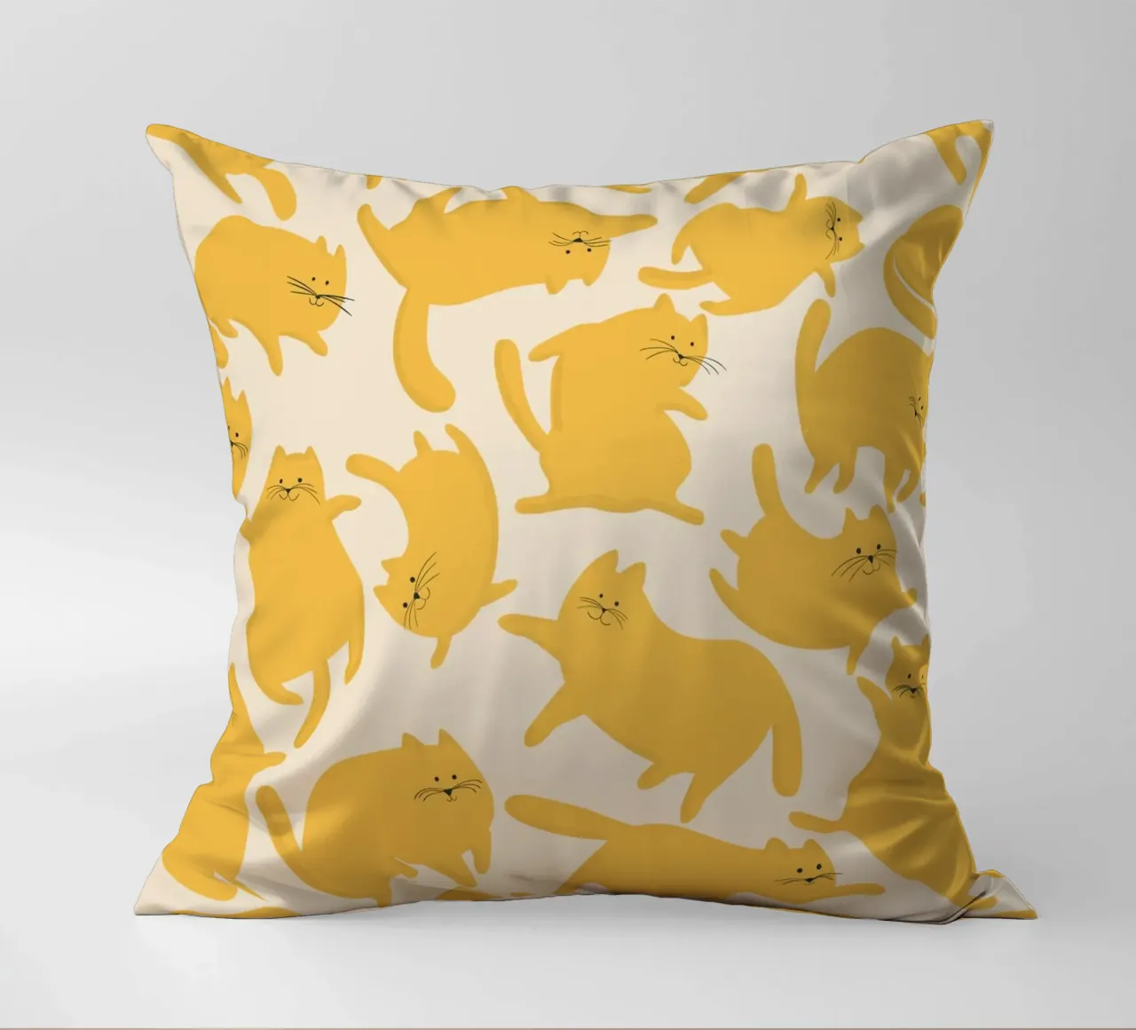 Playful Yellow Cats Cute Pattern decorative cushion by showmemars