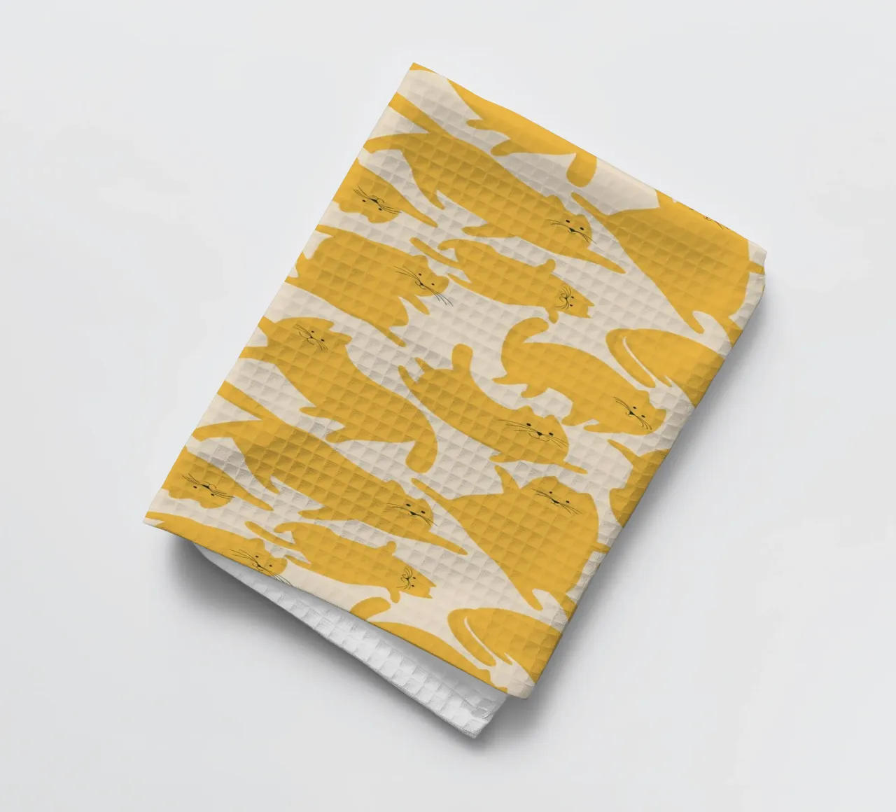 Playful Yellow Cats Cute Pattern tea towel by showmemars