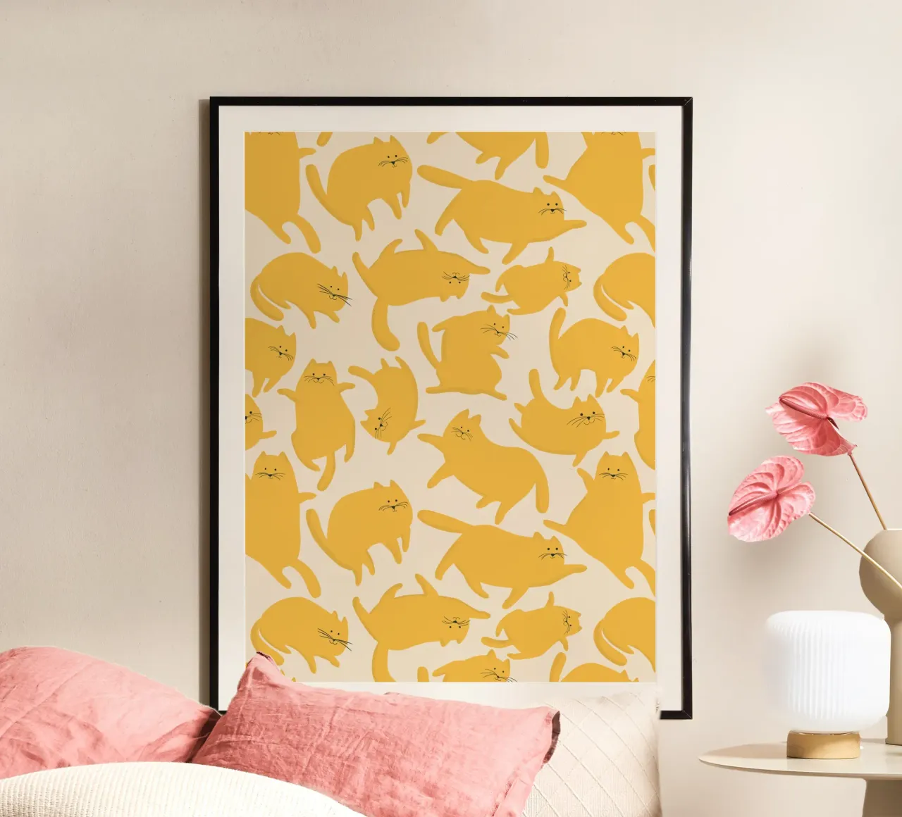 Playful Yellow Cats Cute Pattern poster by showmemars
