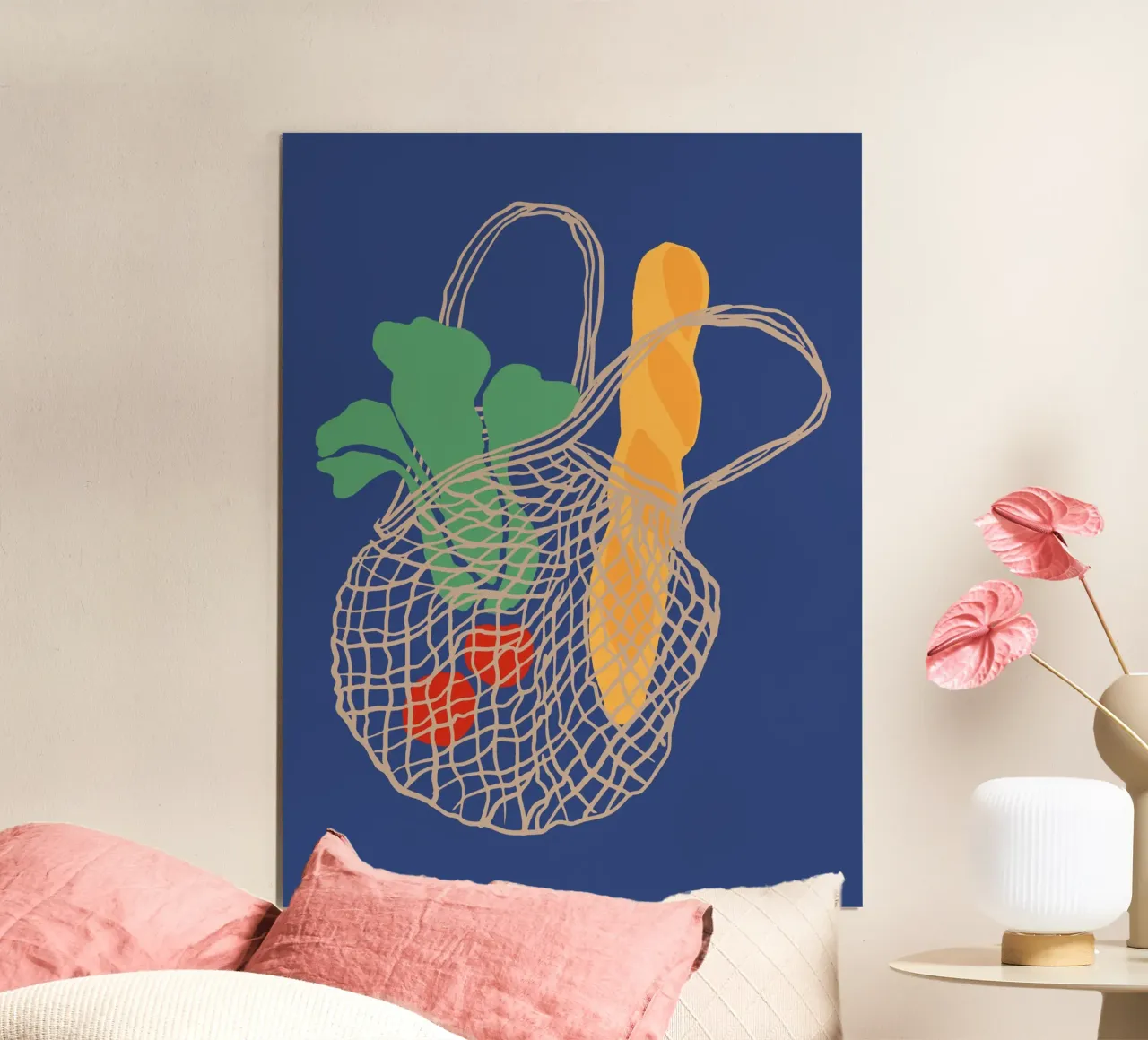 Borsa della spesa, Pane e verdure poster con telaio in legno da Peaches Art Prints