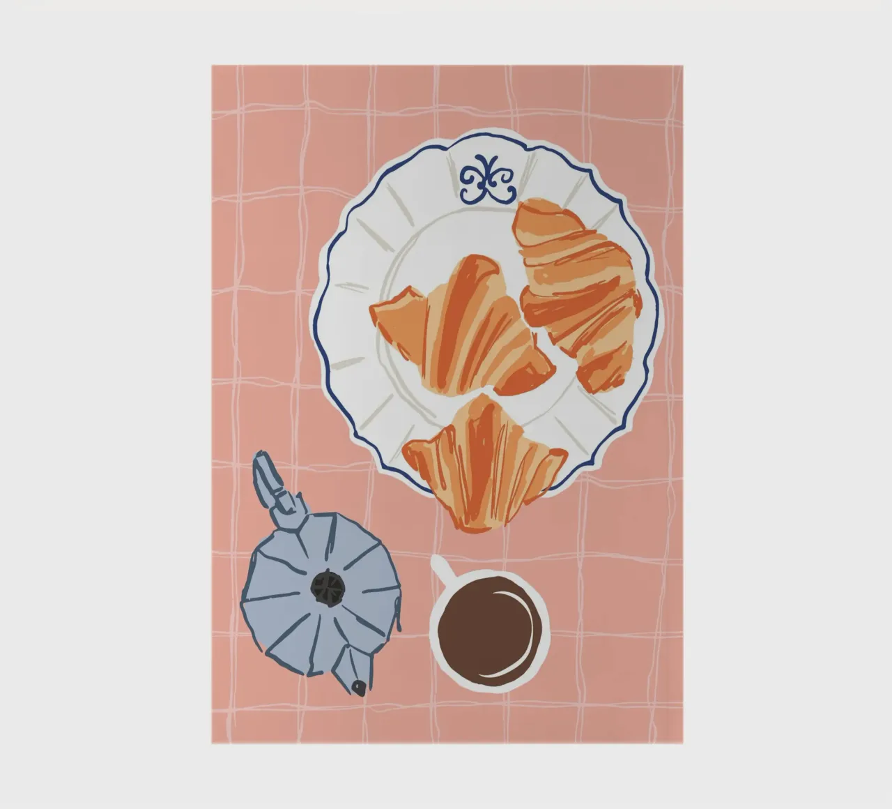 Coffee and Croissants Illustration notebook by Peaches Art Prints