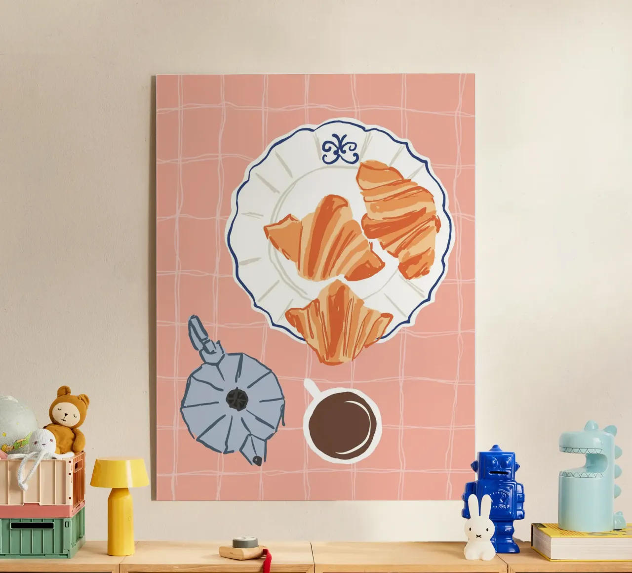 Coffee and Croissants Illustration acrylic glass by Peaches Art Prints
