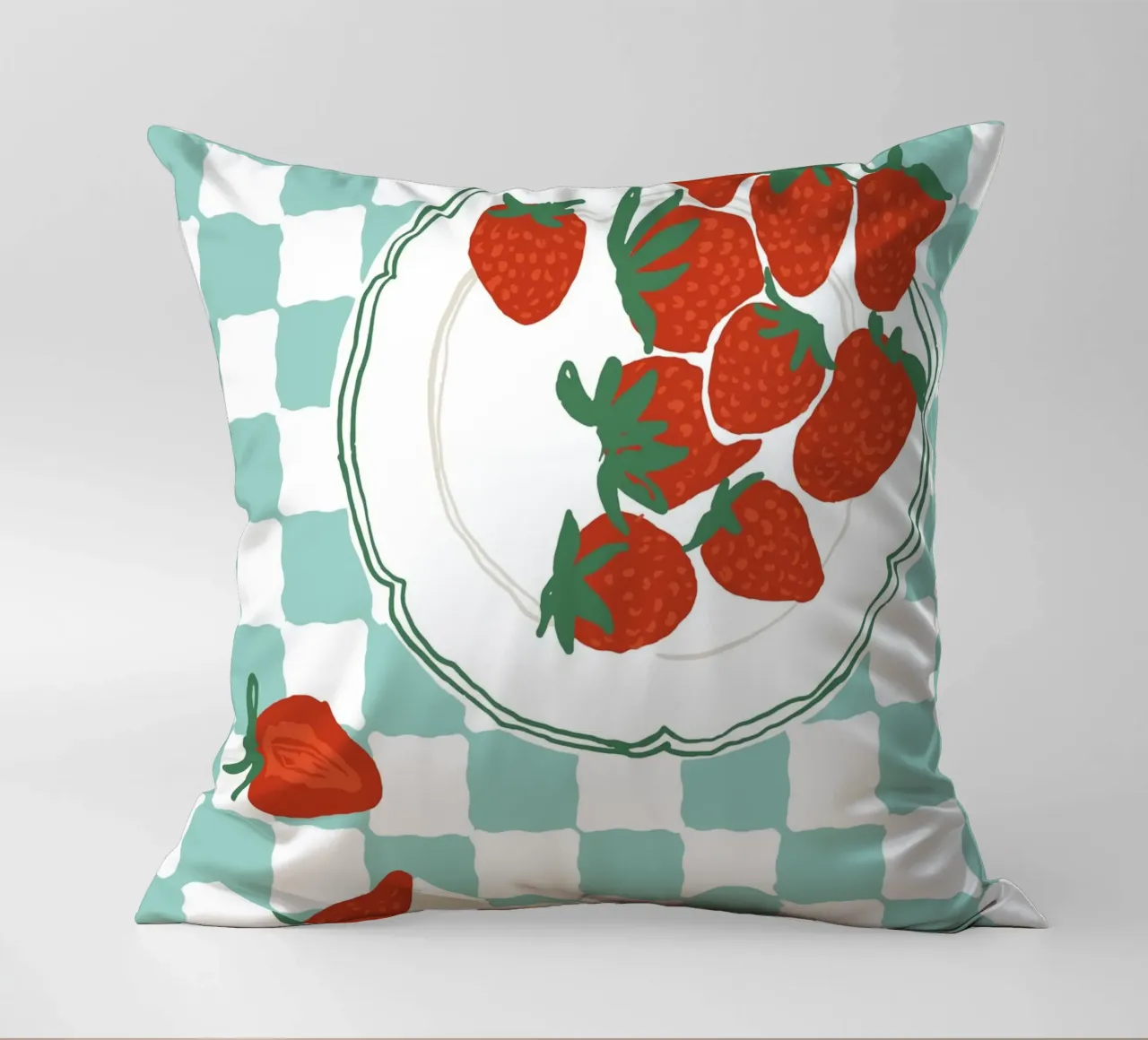 Strawberries Plate - Fruits Summer Art decorative cushion by Peaches Art Prints