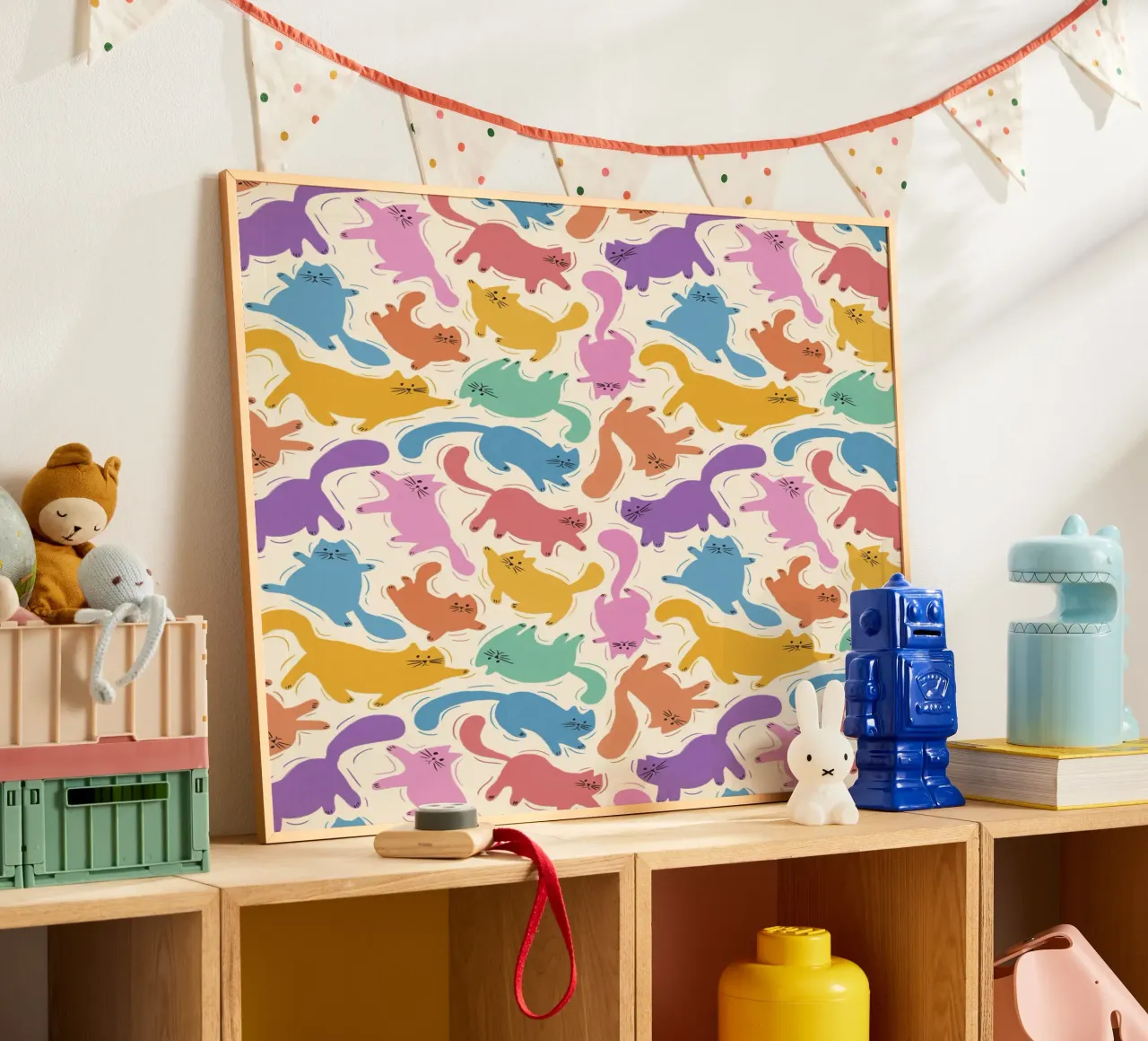 Rainbow Cats Playful Colorful Pattern for Cat Lovers carta hahnemühle da showmemars