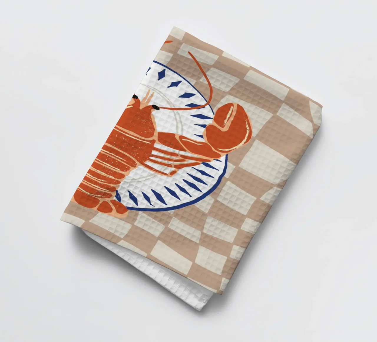 Lobster Plate Illustration tea towel by Peaches Art Prints