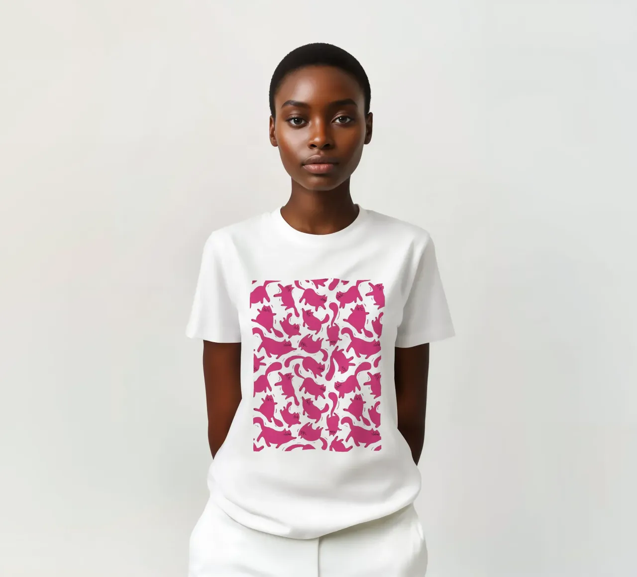 Hot Pink Cats Playful Fun Pattern for Cat Lovers t-shirt da showmemars