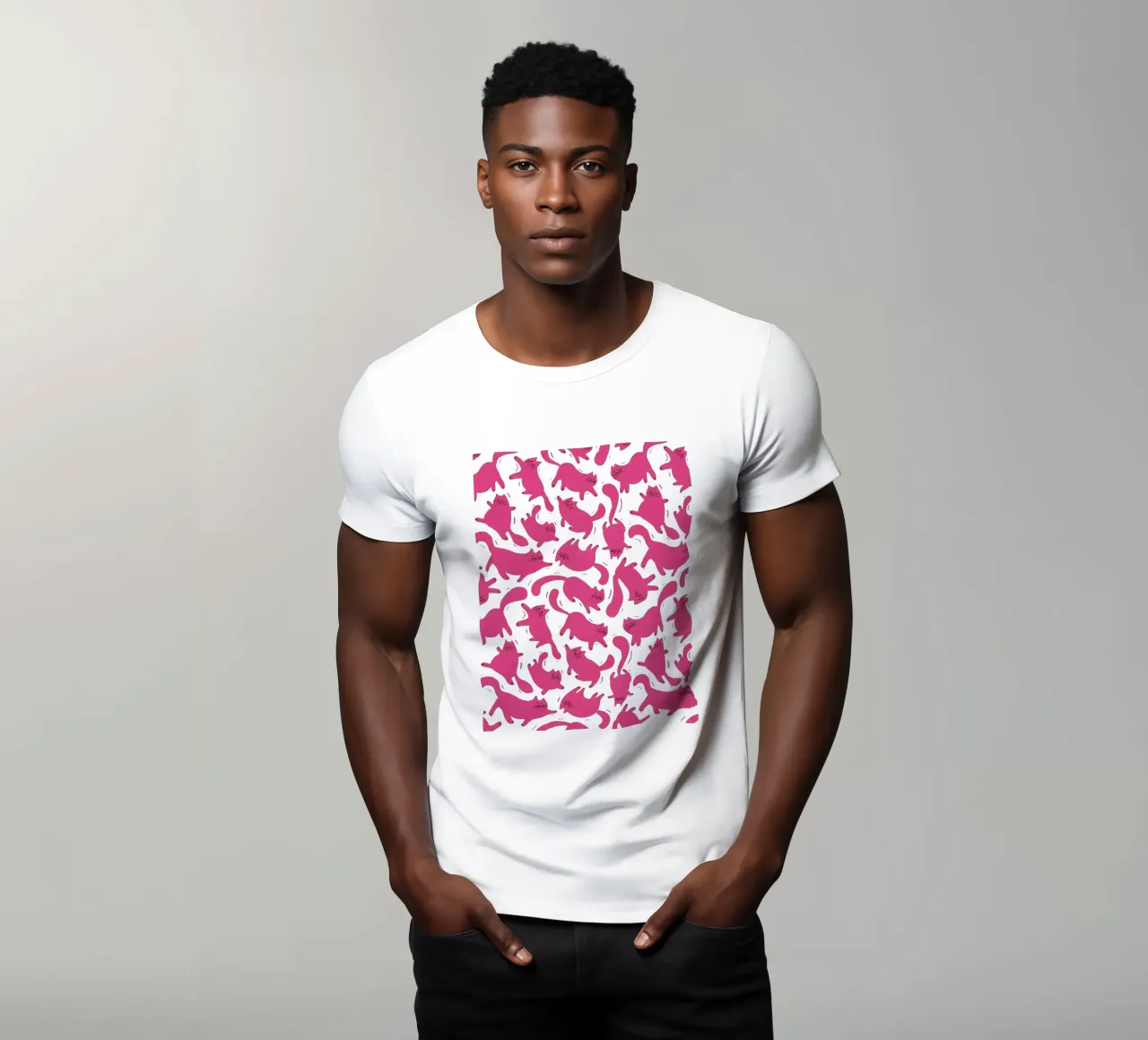 Hot Pink Cats Playful Fun Pattern for Cat Lovers t-shirt da showmemars