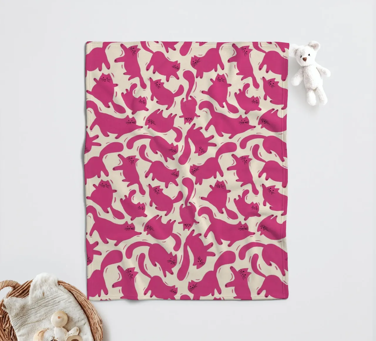 Hot Pink Cats Playful Fun Pattern for Cat Lovers coperta in pile da showmemars