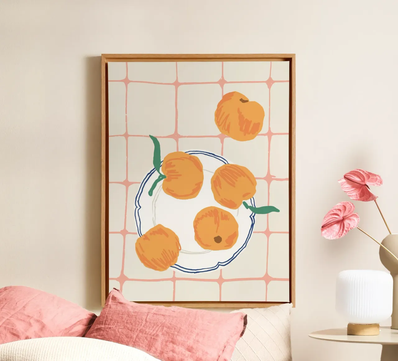 Perziken Bord Leuke Preppy Illustratie canvas met Baklijst van Peaches Art Prints