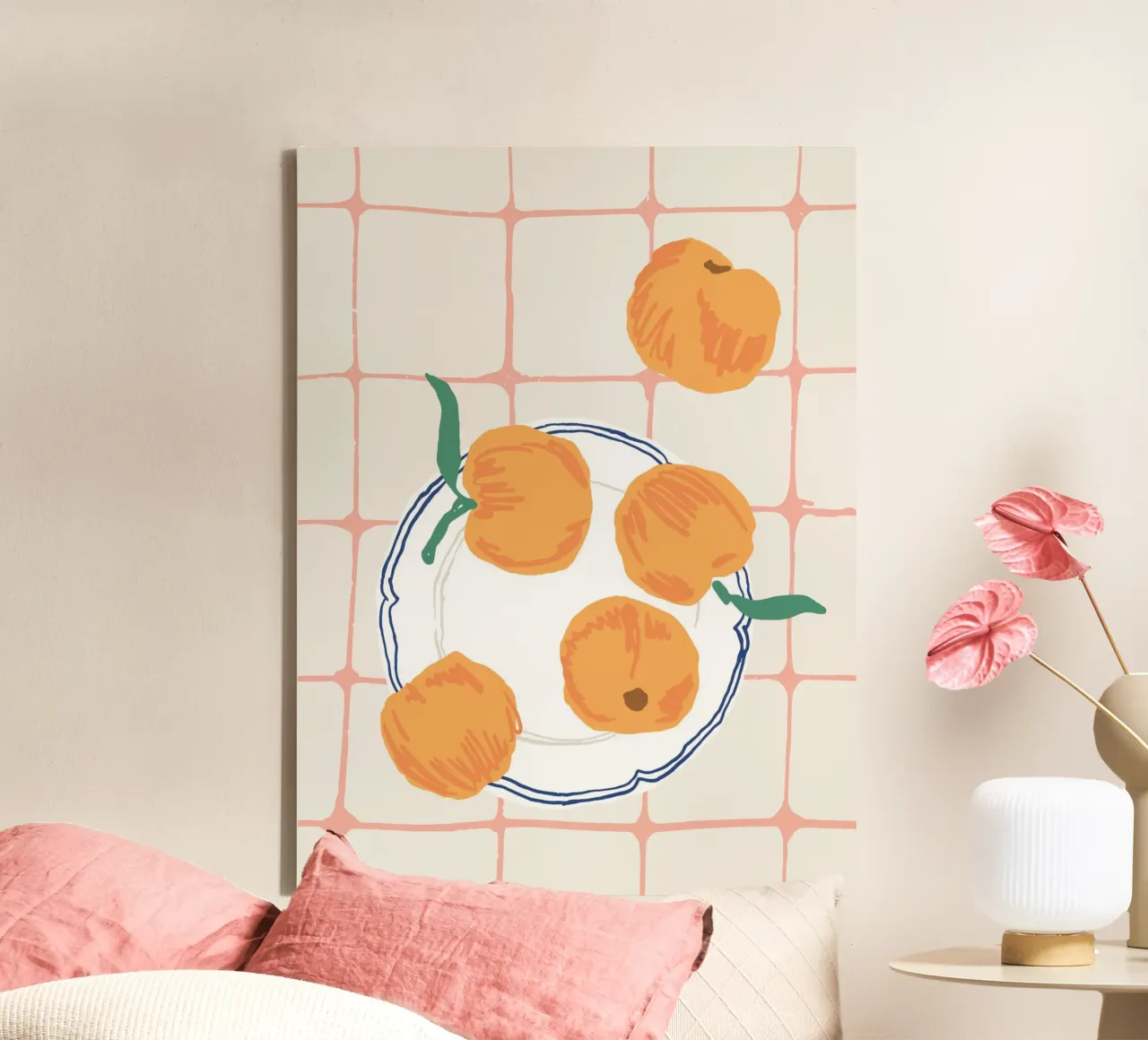 Perziken Bord Leuke Preppy Illustratie canvas met Baklijst van Peaches Art Prints