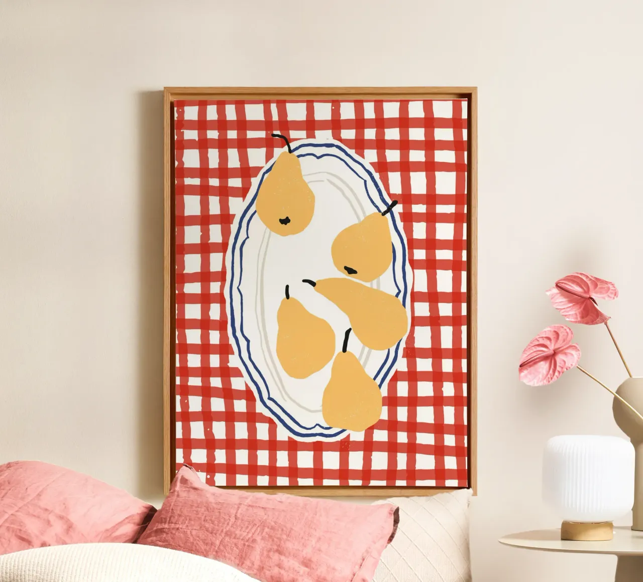 Peren Picknick Voedsel Illustratie canvas met Baklijst van Peaches Art Prints