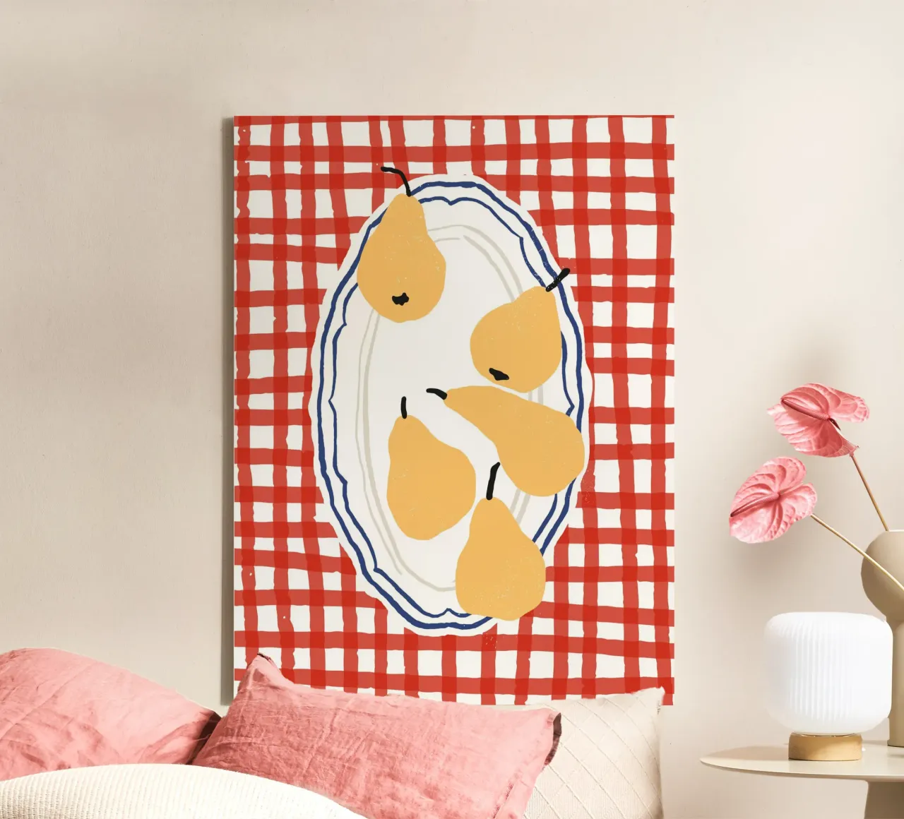 Peren Picknick Voedsel Illustratie canvas met Baklijst van Peaches Art Prints