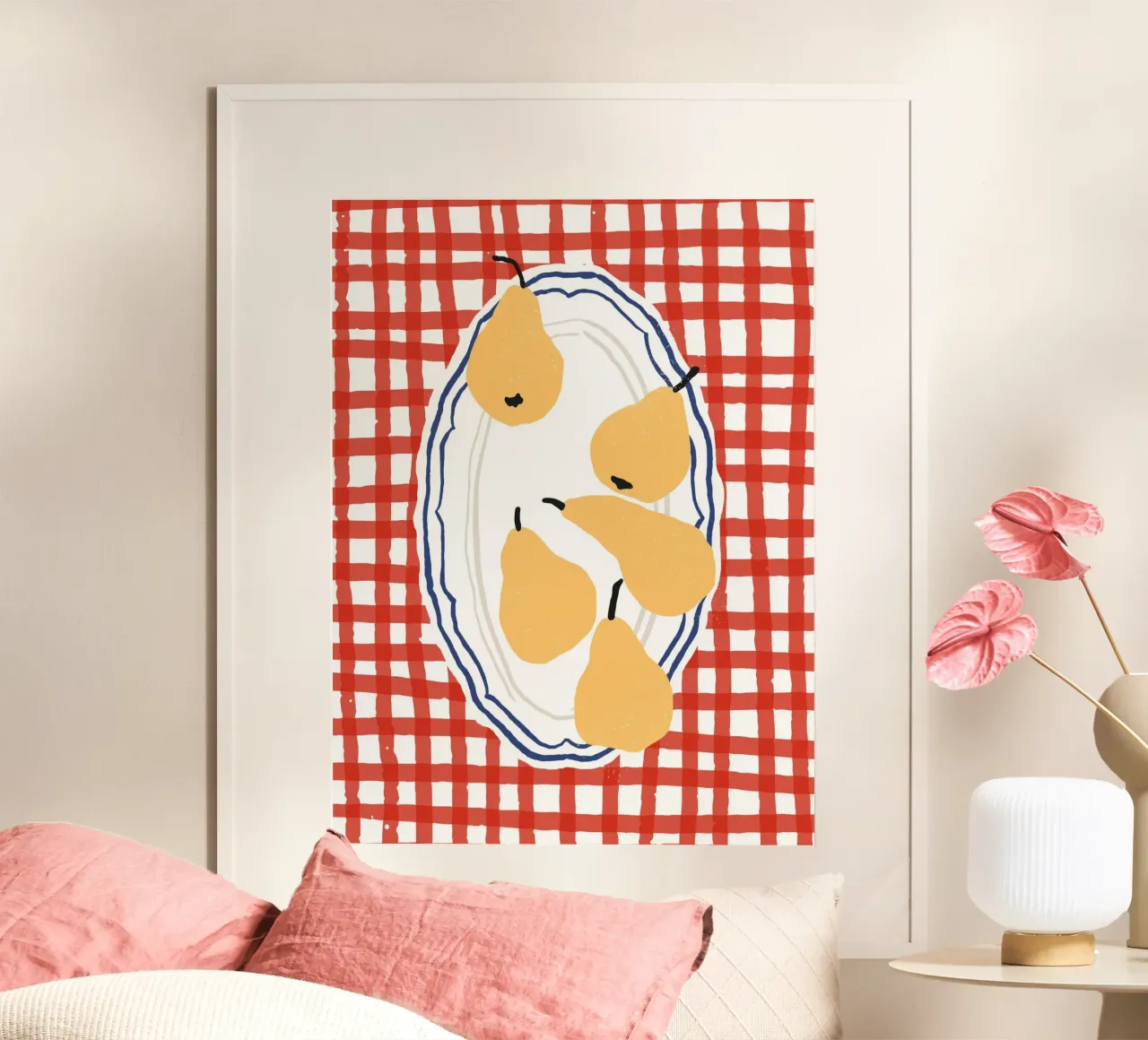 Illustrazione del cibo da picnic con le pere poster da Peaches Art Prints
