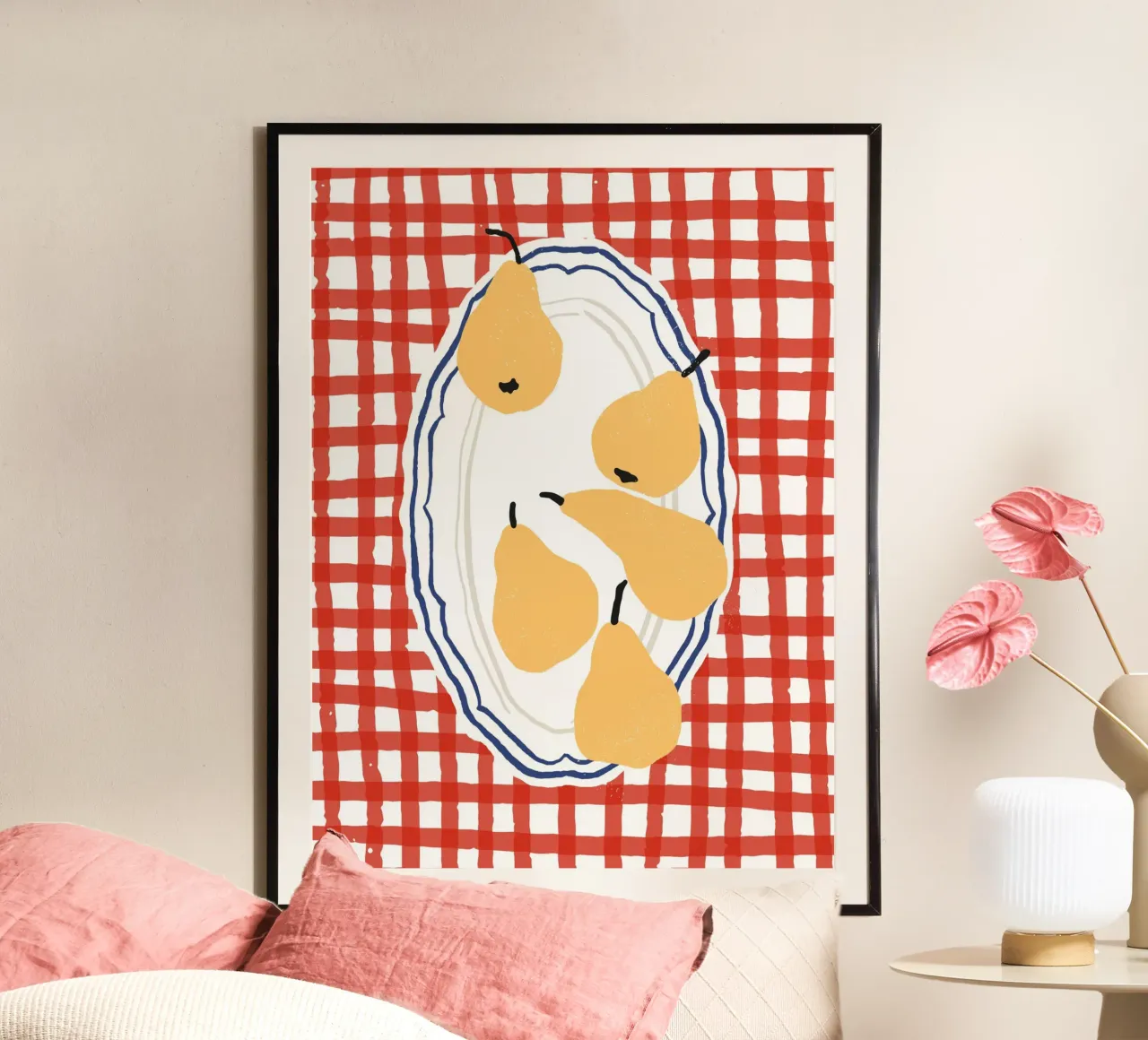 Illustrazione del cibo da picnic con le pere poster da Peaches Art Prints