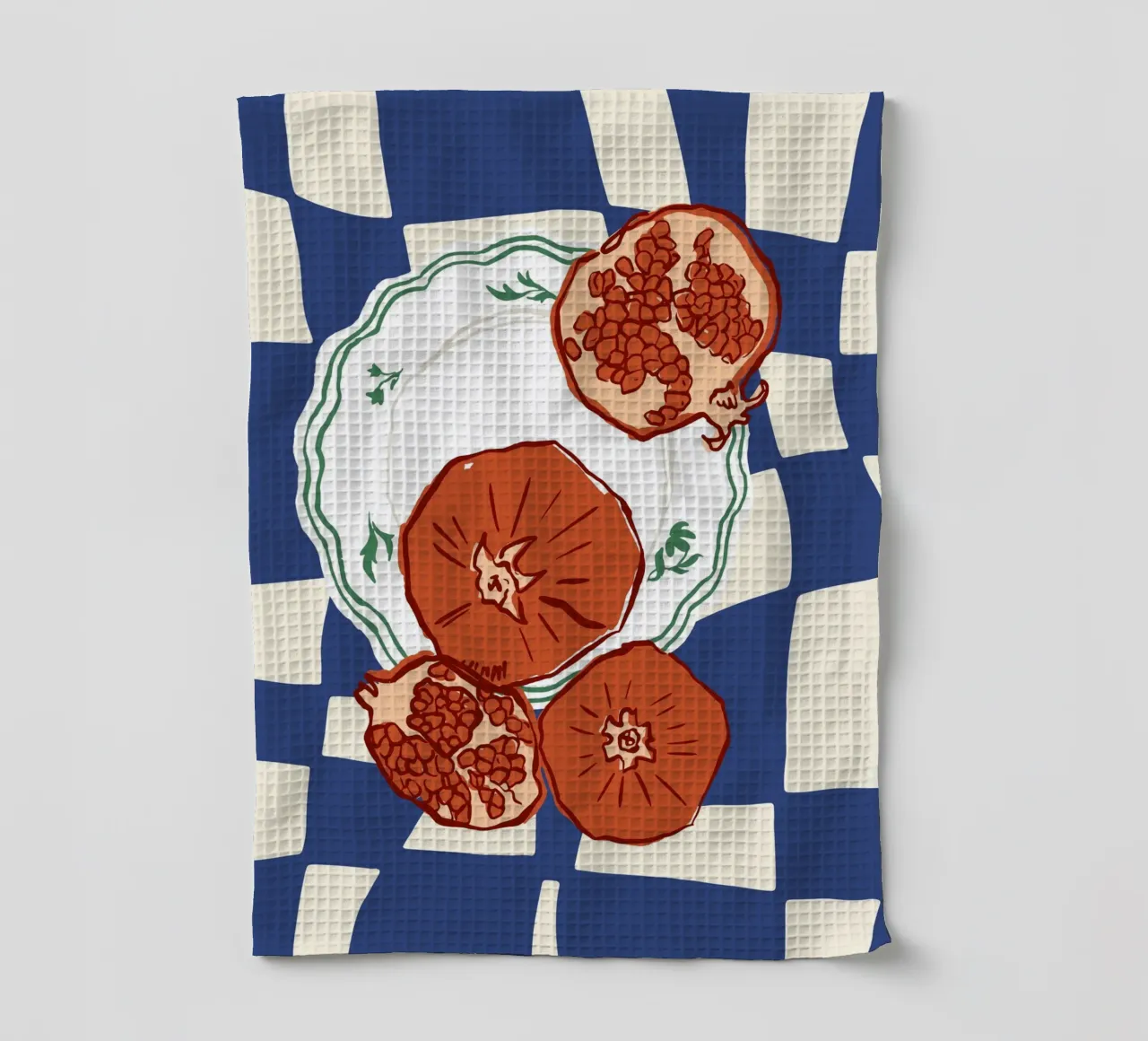 Pomegranate Plate Food Illustration tea towel by Peaches Art Prints