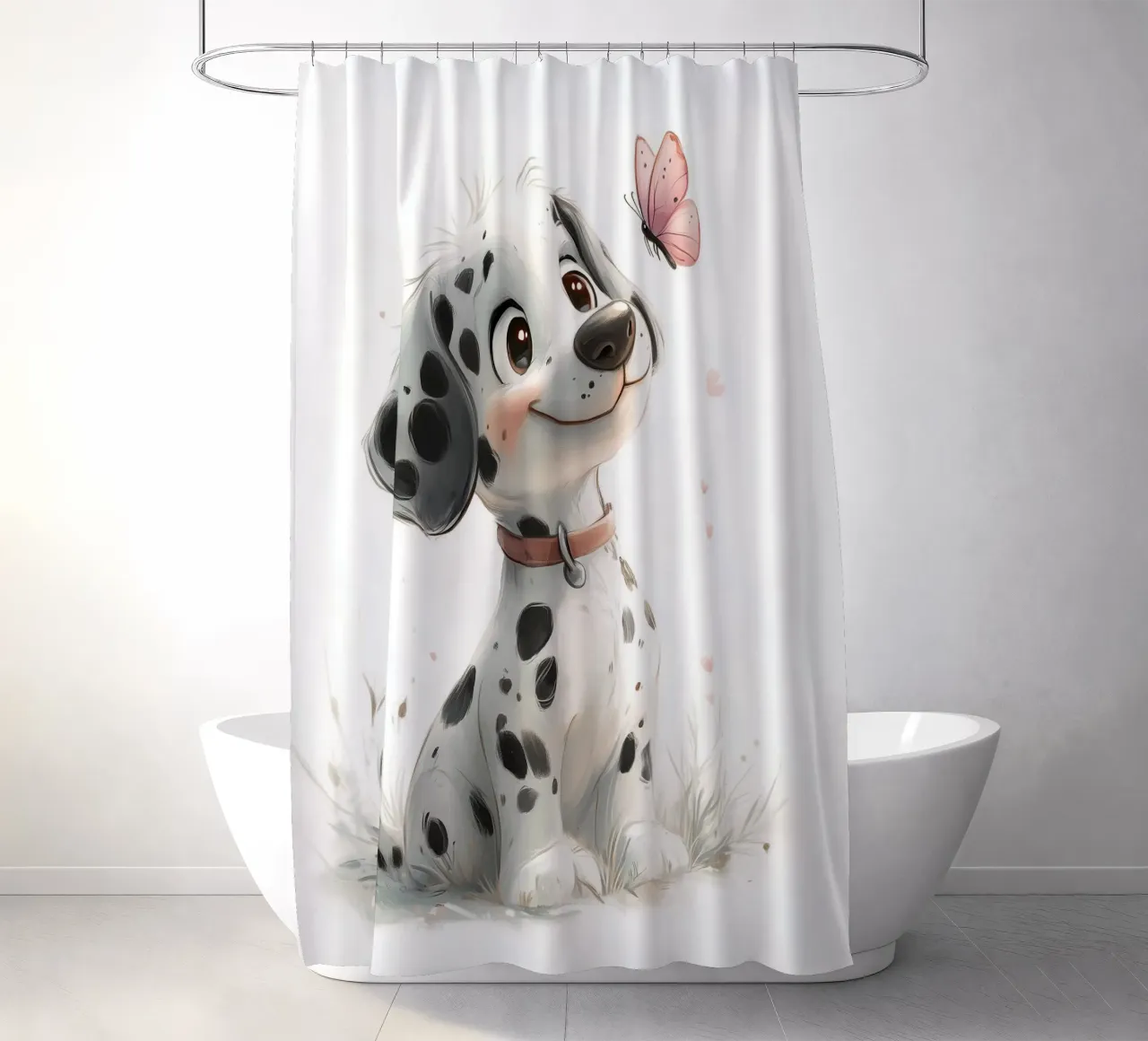 Dalmata allegro con anello a farfalla tenda da doccia da Carinaprint