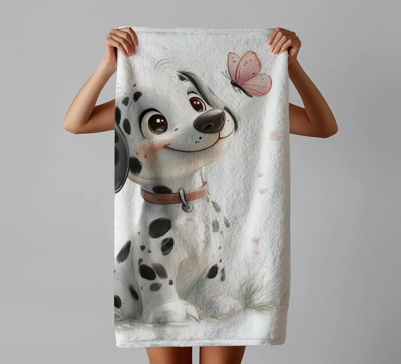 Dalmata allegro con anello a farfalla asciugamano da bagno da Carinaprint