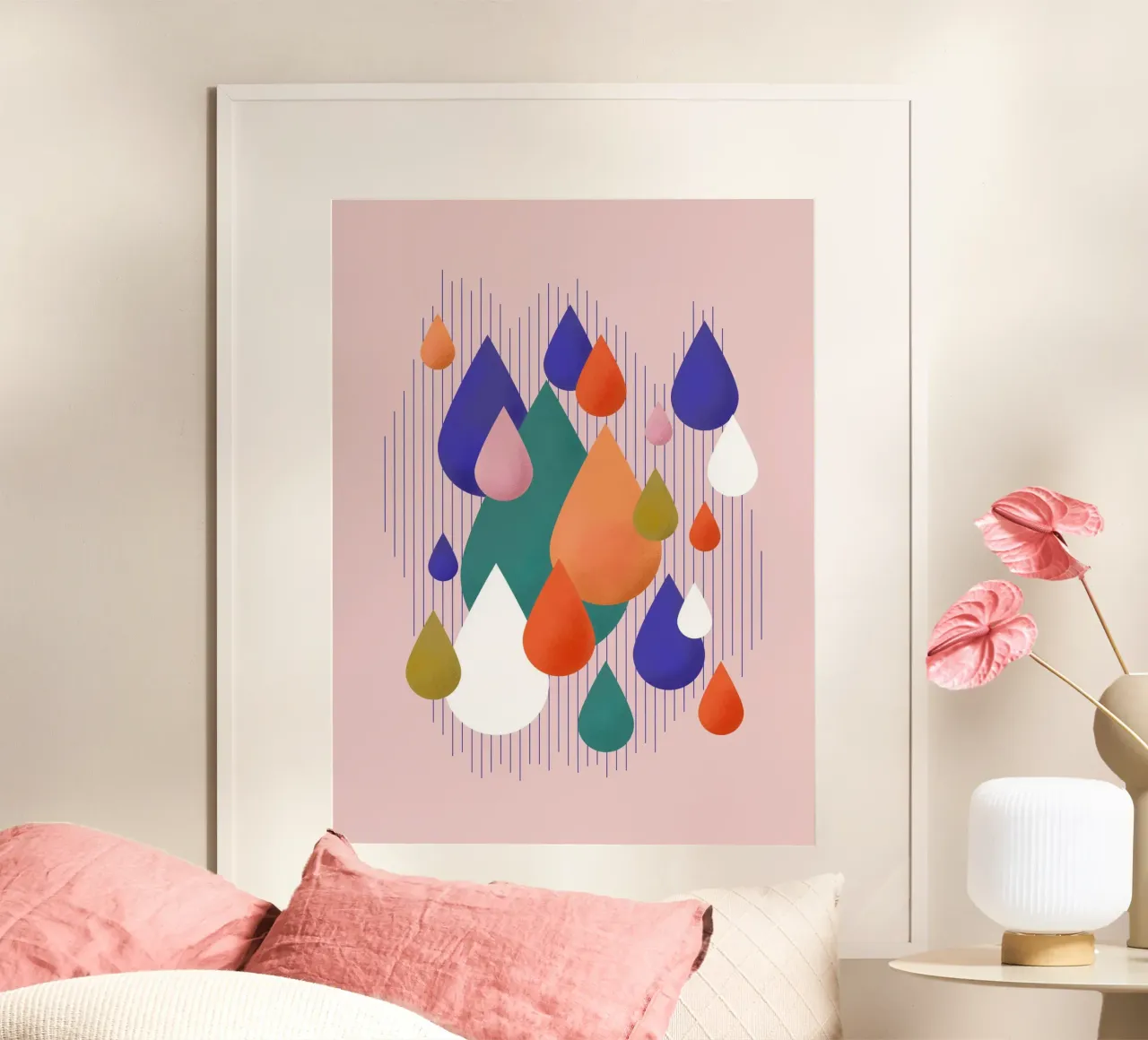 Colorful Raindrops Abstract Geometric Art poster con telaio in legno da showmemars