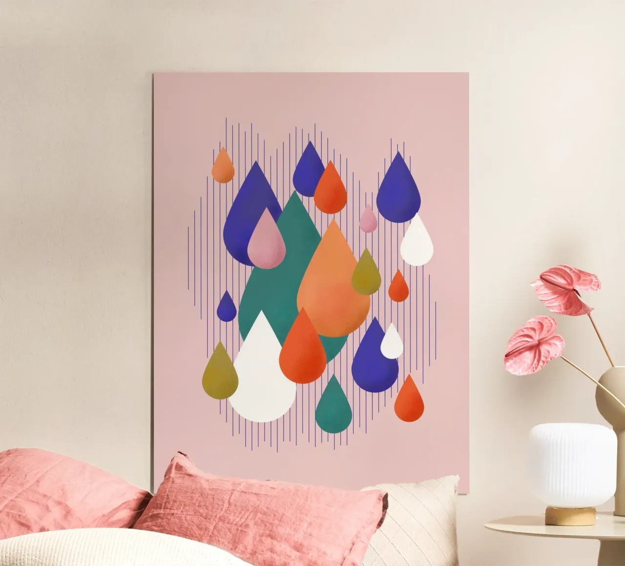 Colorful Raindrops Abstract Geometric Art poster con telaio in legno da showmemars